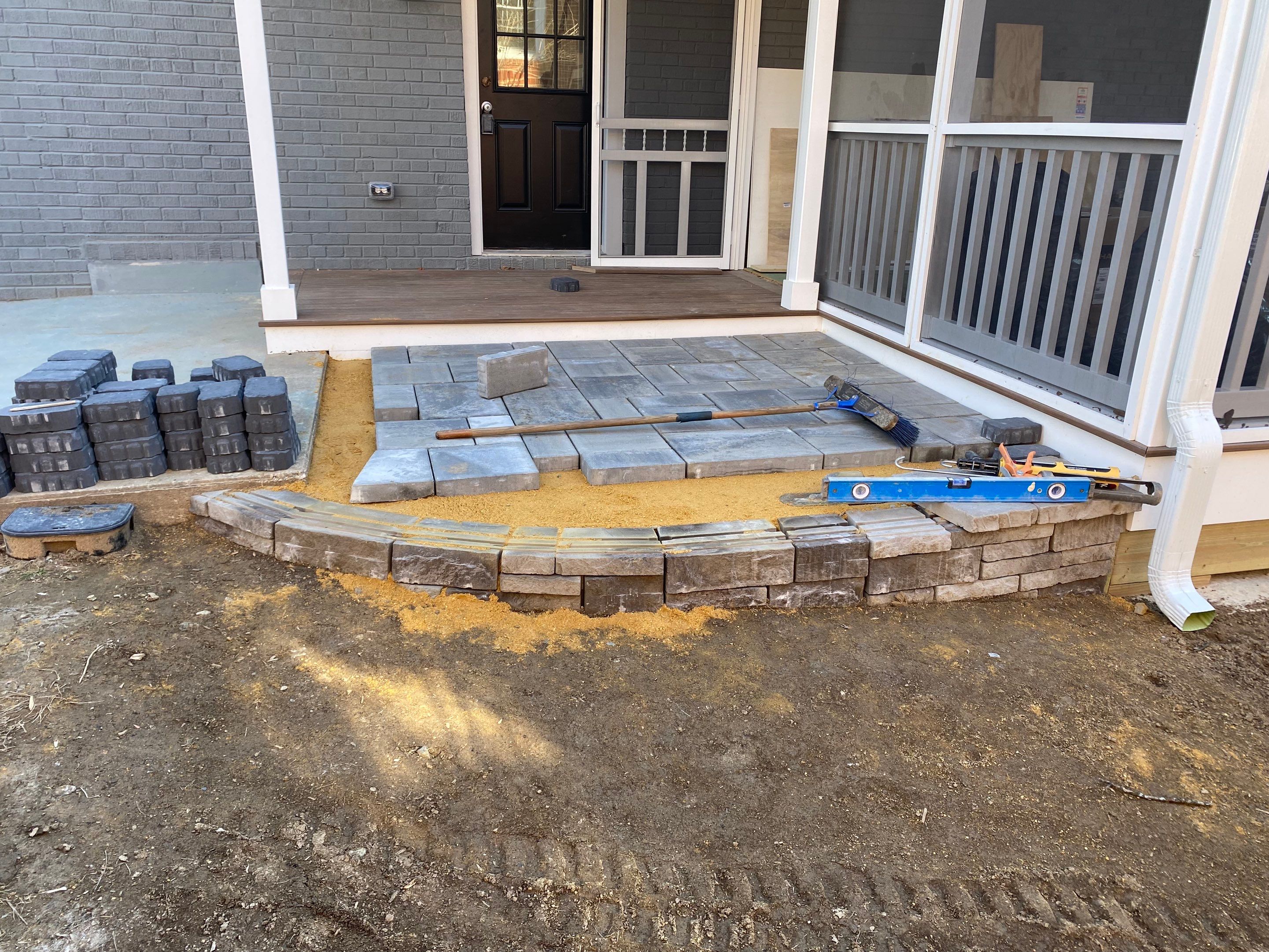 Retaining wall, walkway, small patio and landscape install by The Smet Companies, LLC