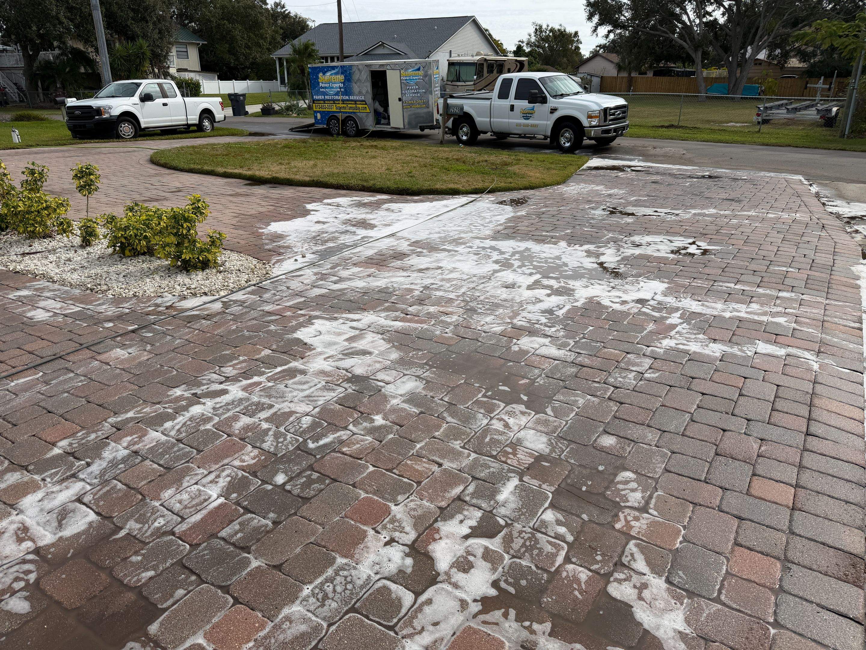 Multi-Toned Paver Driveway Cleaning and Sealing in Ruskin Florida by Supreme Paver Experts