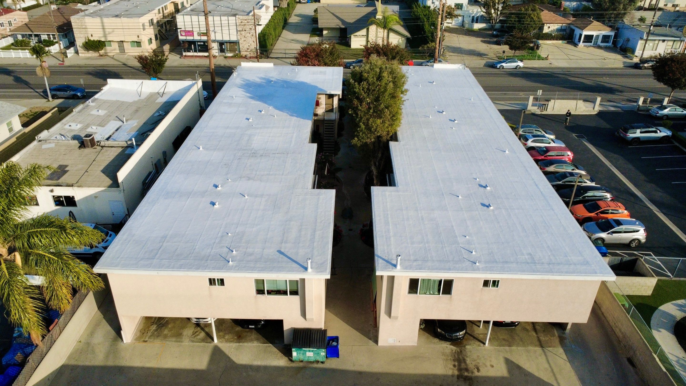 Silicone Membrane installation in LOMITA, CA. by Hull Brothers Roofing