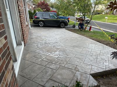 Ashlar slate stamped concrete patio 