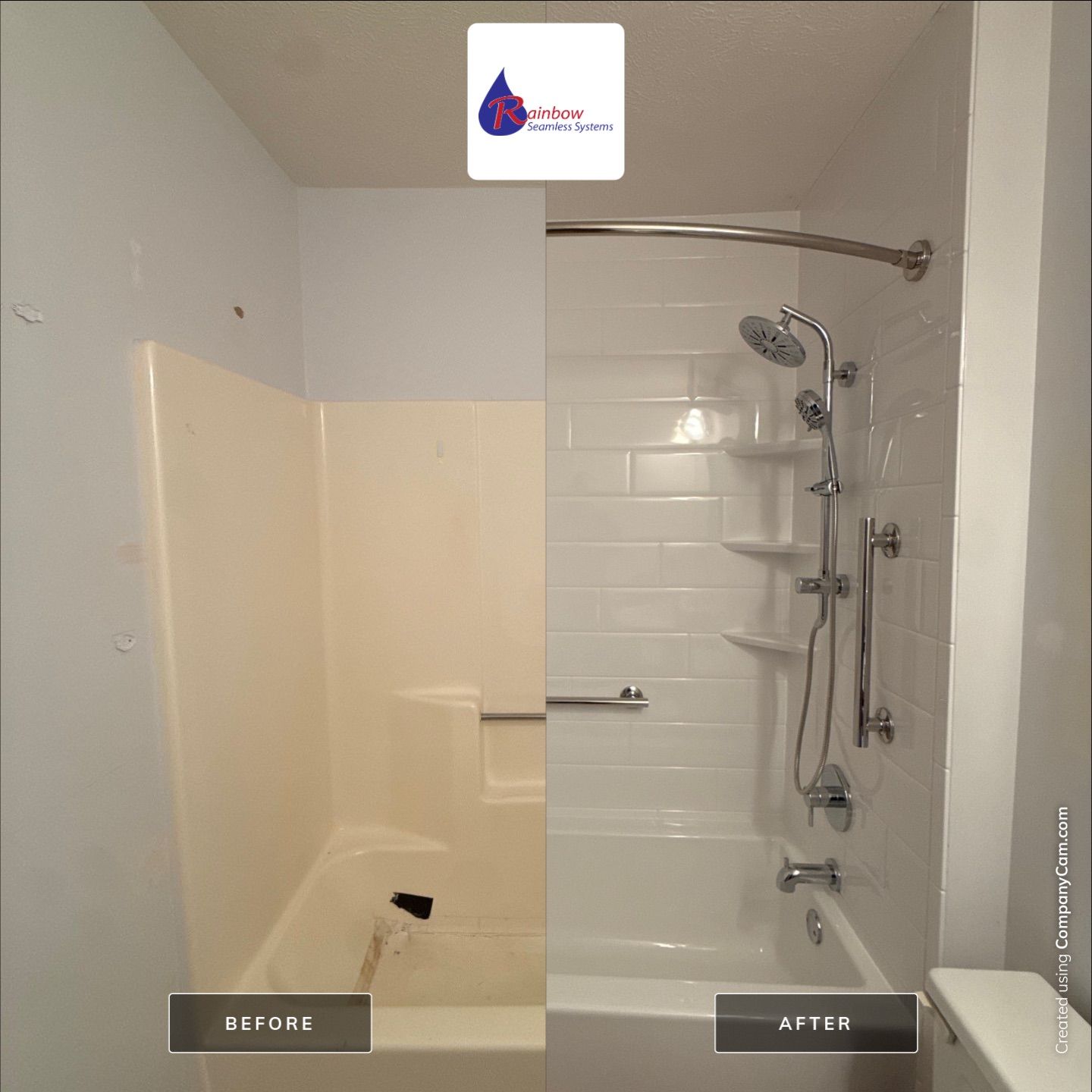 White Subway Tile Bath Remodel With Accessibility Upgrades In Traverse City by Rainbow Seamless Systems