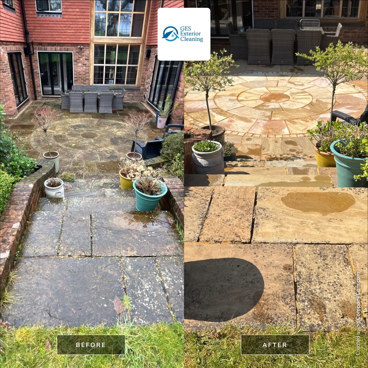 Patio Area Spring Clean using 18inch Whirlaway FSC by Ges Exterior Cleaning ltd
