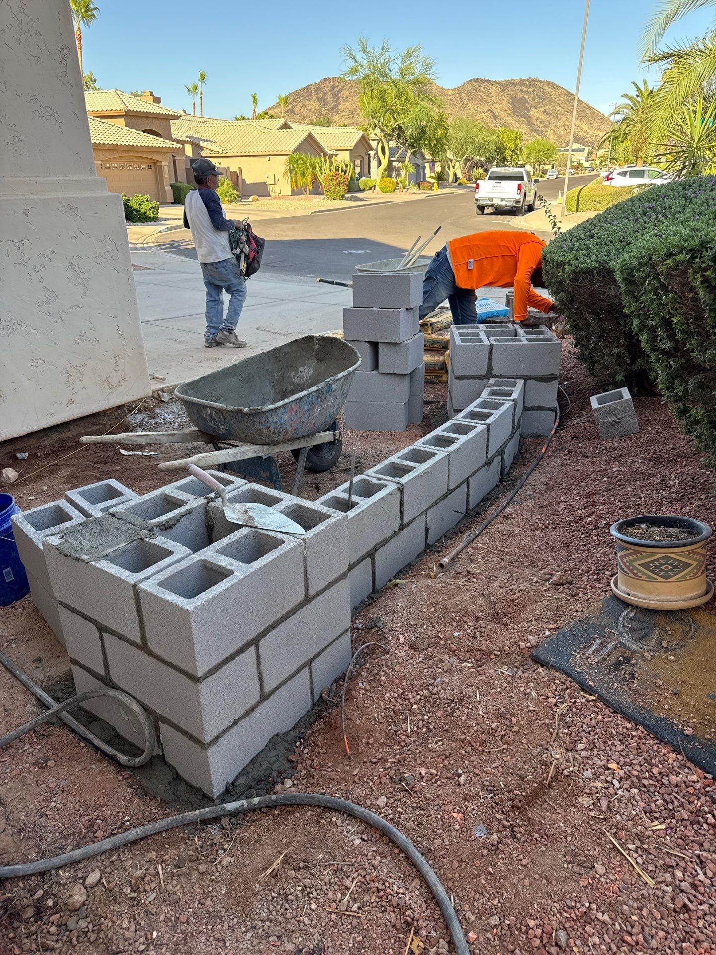 Custom Paver Walkway and Stucco Masonry Wall Installation in Glendale by We Do Hardscape