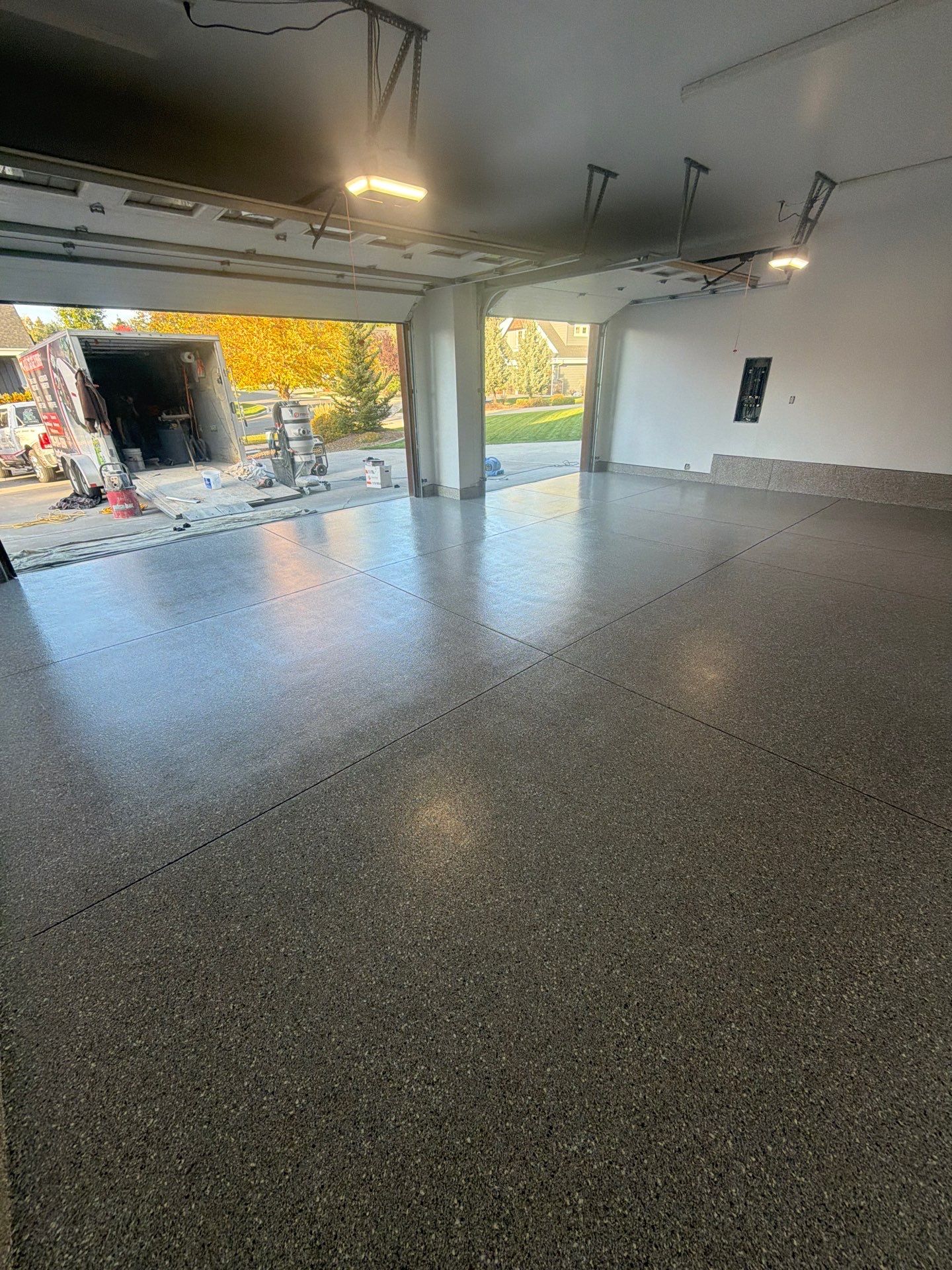 Polyaspartic Garage Floor Coating with Vinyl Flakes in Hayden by Croc Coatings, LLC