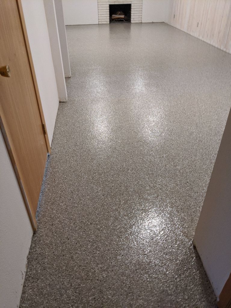 Basement Croc Floor Transformation using Pebble Beach by Croc Coatings, LLC