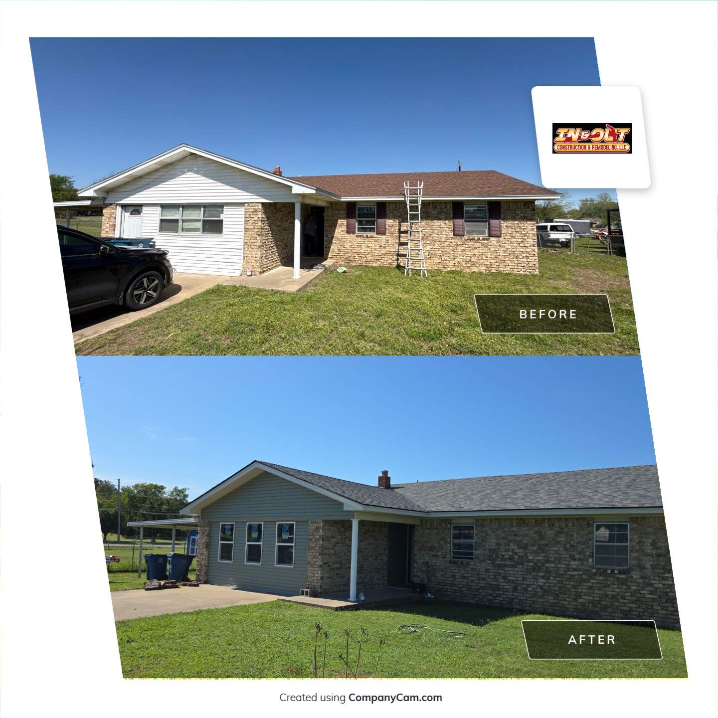 New roof & siding paid by insurance. Along with new roof sheathing.  by In & Out Construction & Remodeling, LLC