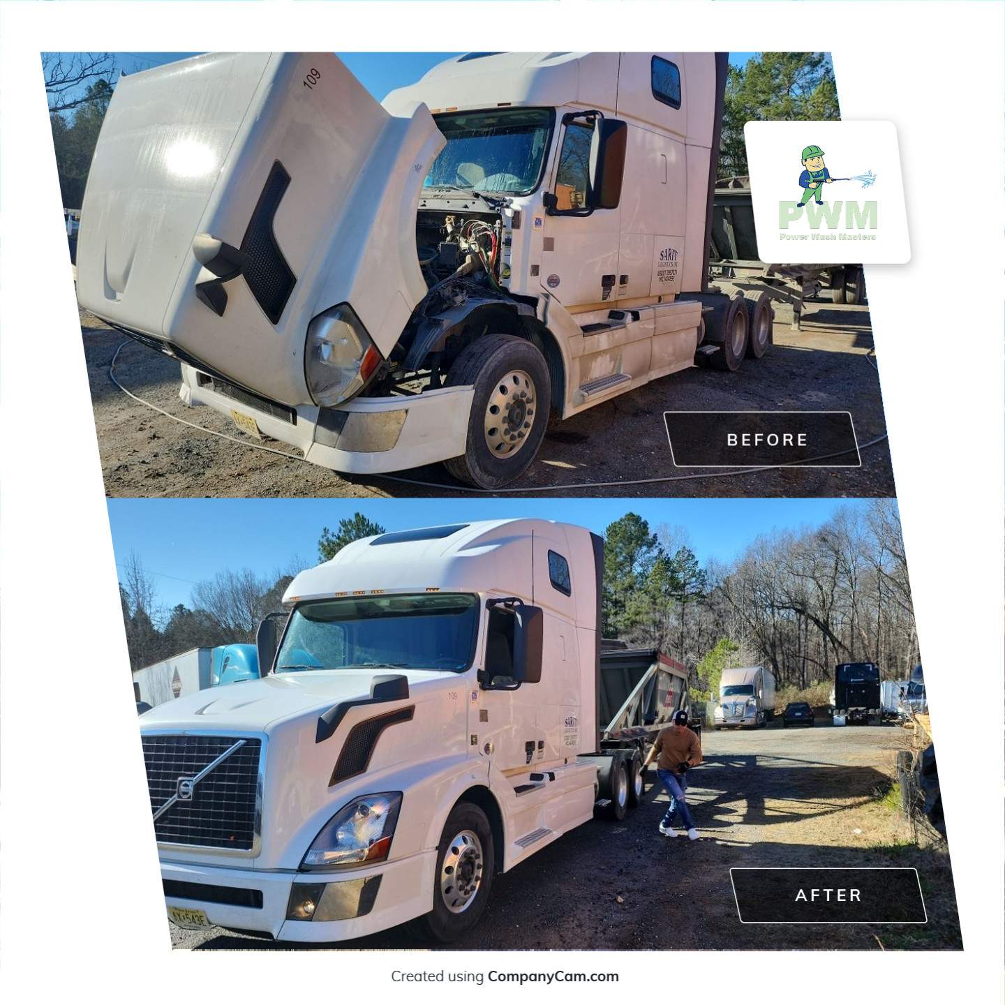 semi-truck clean using cleaner by Power Wash Masters LLC