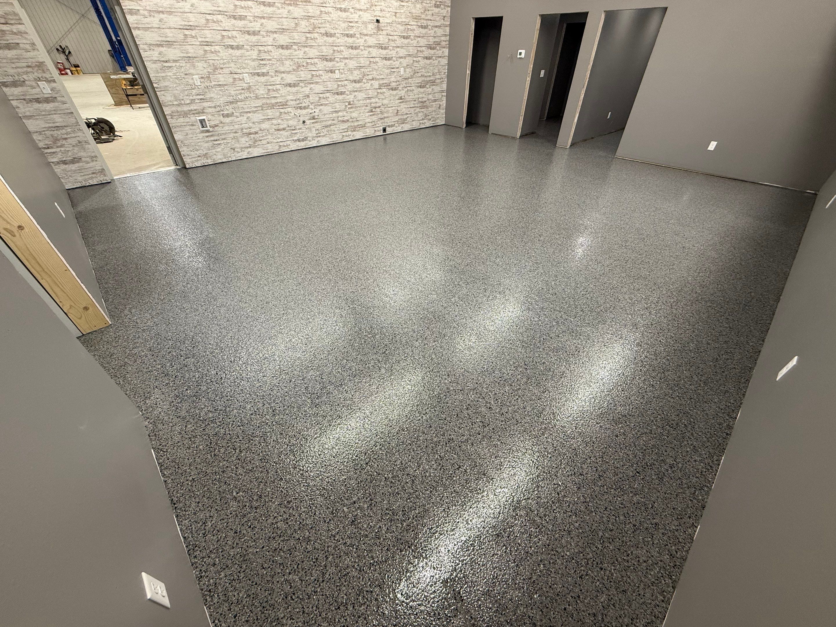 Nightfall Flake Floor Coating Installation in Draper by Select Painting, Coatings & Garage Cabinets