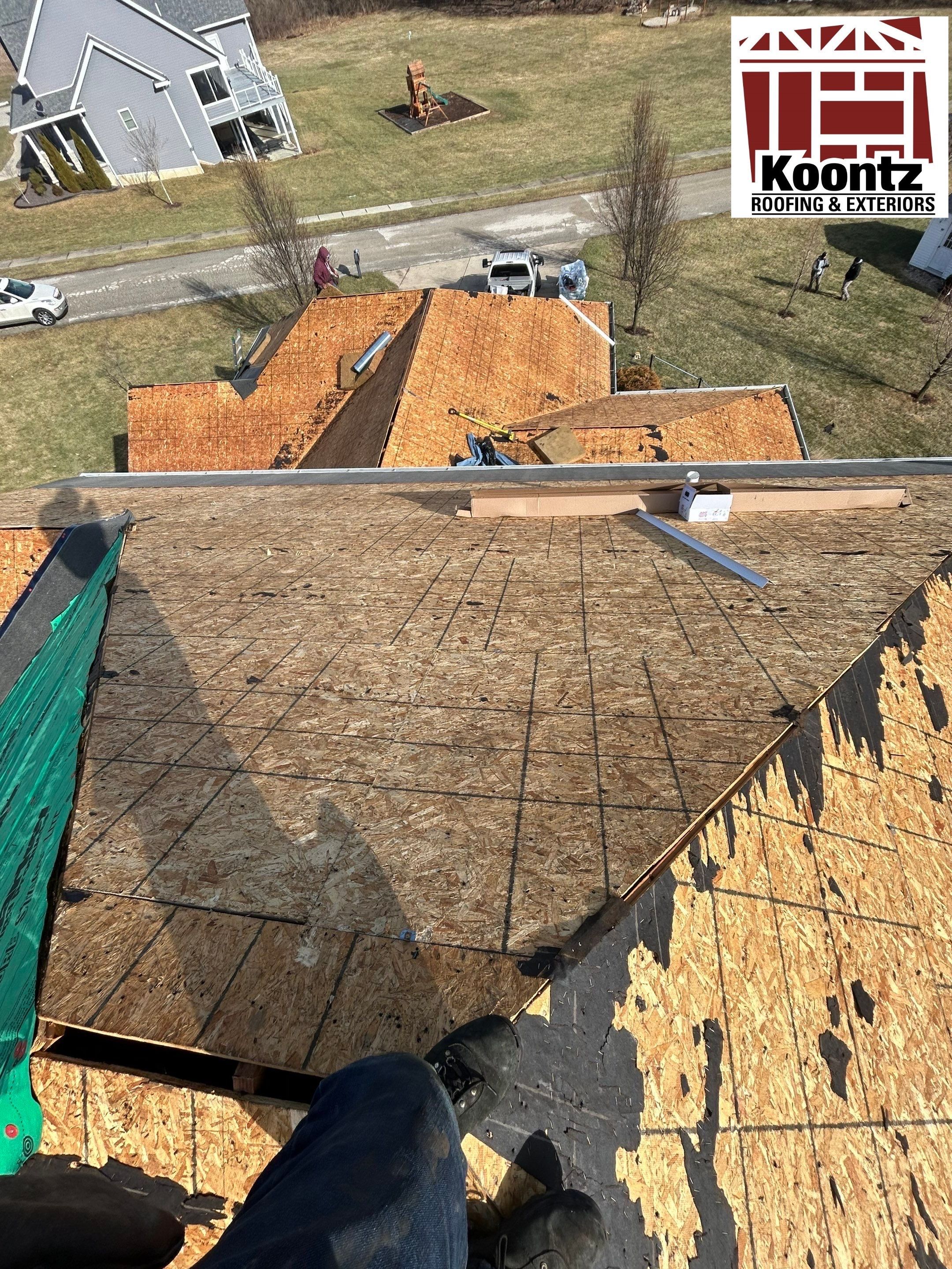 Residential Roofing Installation using Malarkey Vista AR Shingles (Black Oak) by Koontz Construction