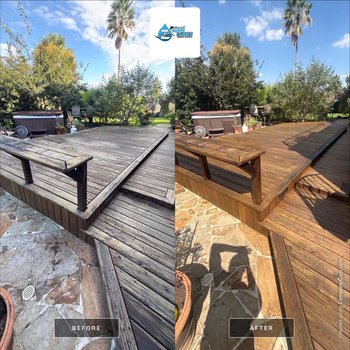 Multi-Level Wood Deck Restoration and Protective Staining in Pearland by Zeal Power Washing