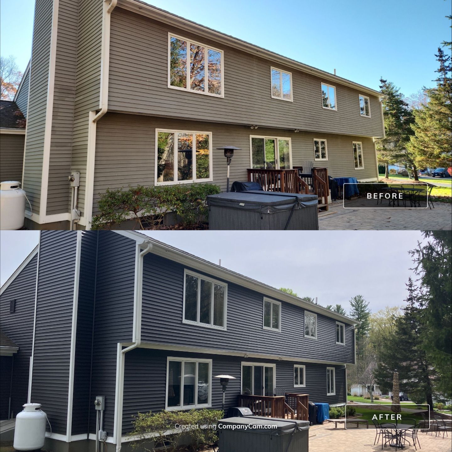 Siding transformation with Cert Monogram D/4 x16'8" clapboard Slate & Cert Monogram D/4 x 25' clapboard Slate by DiGiorgi Roofing and Siding Inc