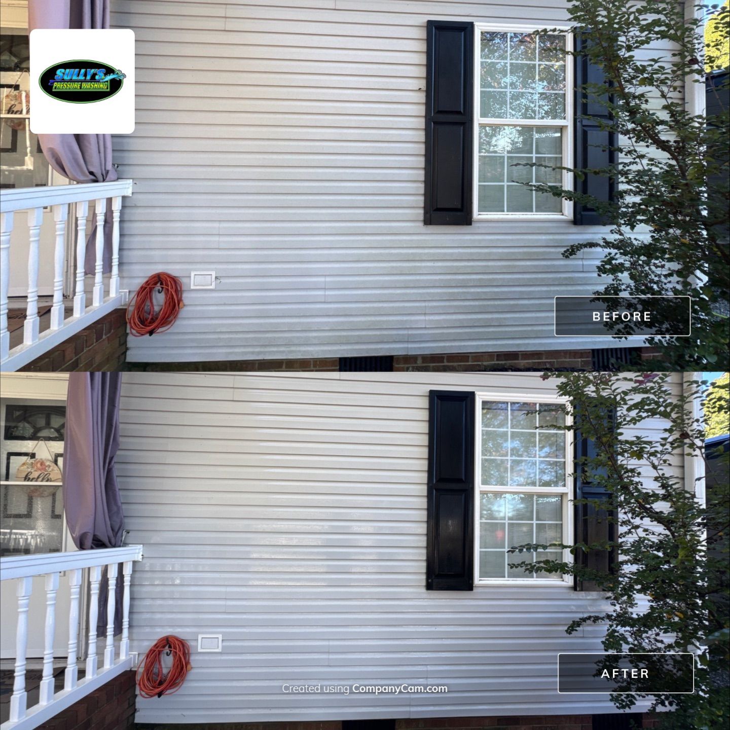 the surface is being cleaned with pressure washing to remove dirt and grime from the siding and improve appearance