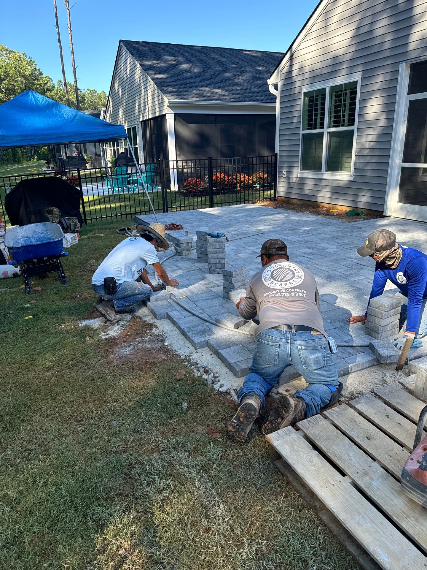 Custom Gray Stone Paver Patio Installation in Bluffton by Lowcountry Scapes, LLC