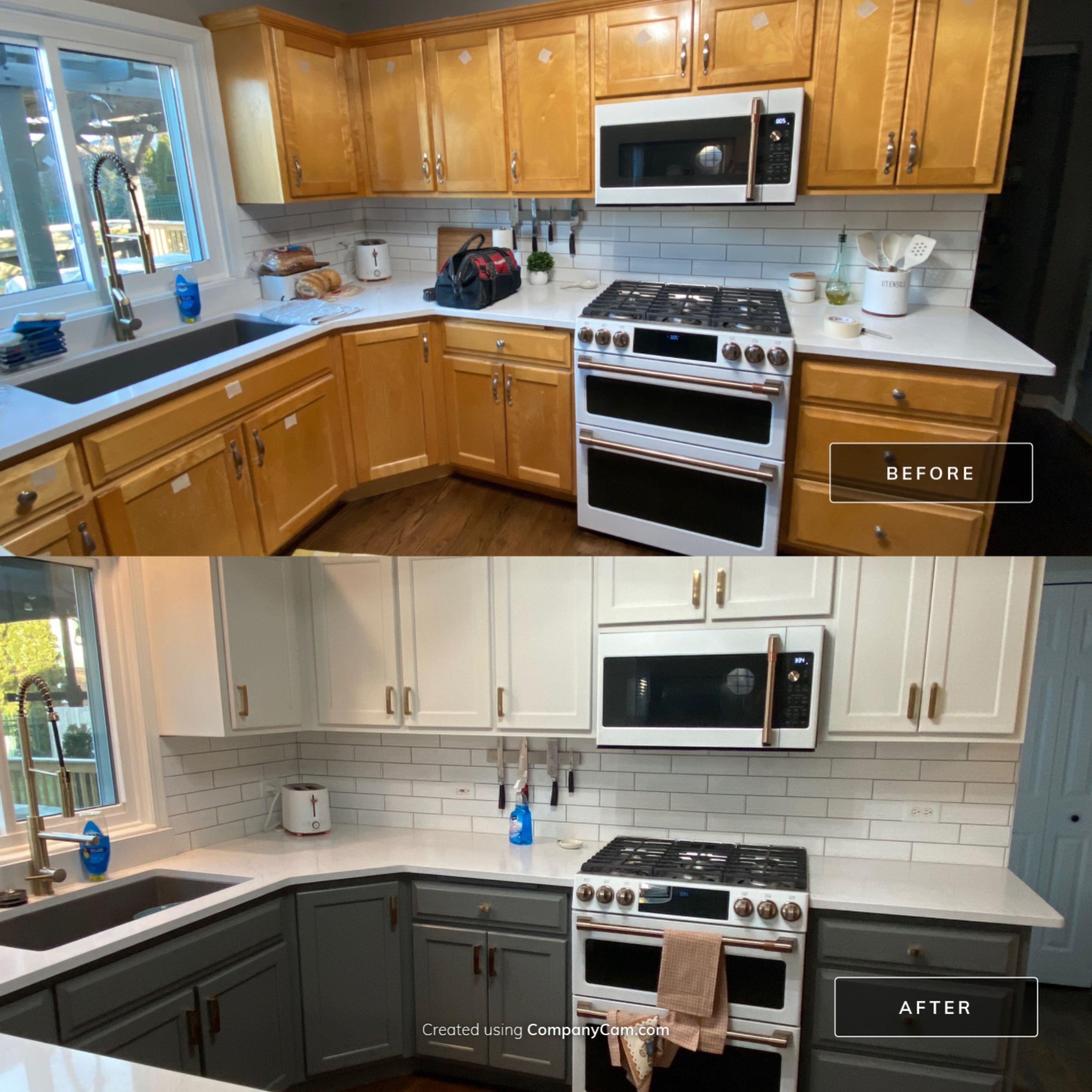 Two-Tone Kitchen Cabinet Painting & Staircase Painting in New Lenox by Powers Painting & Decorating, LLC