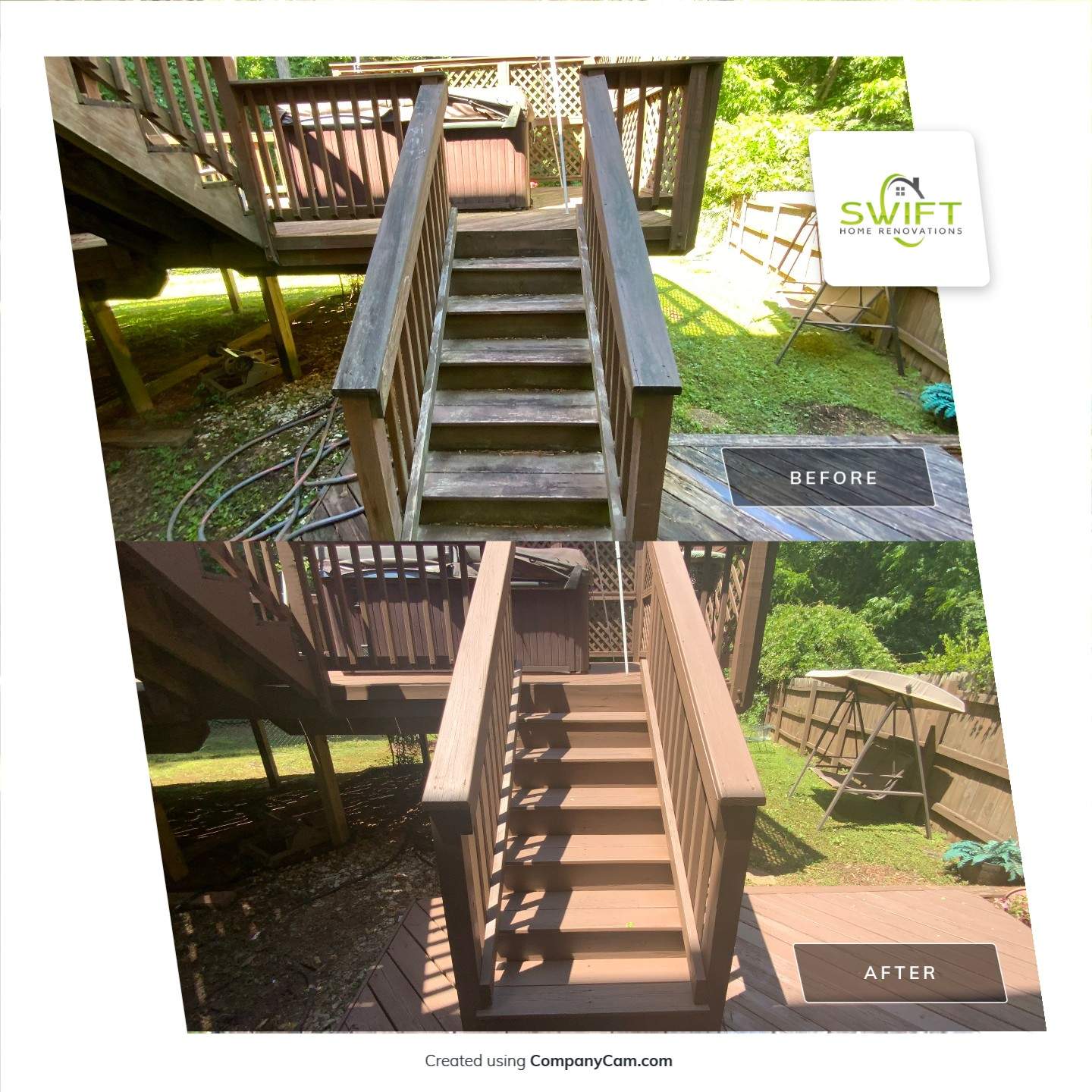 Multi-Level Wood Deck Repair and Staining in Tucker, Georgia by Swift Home Renovations