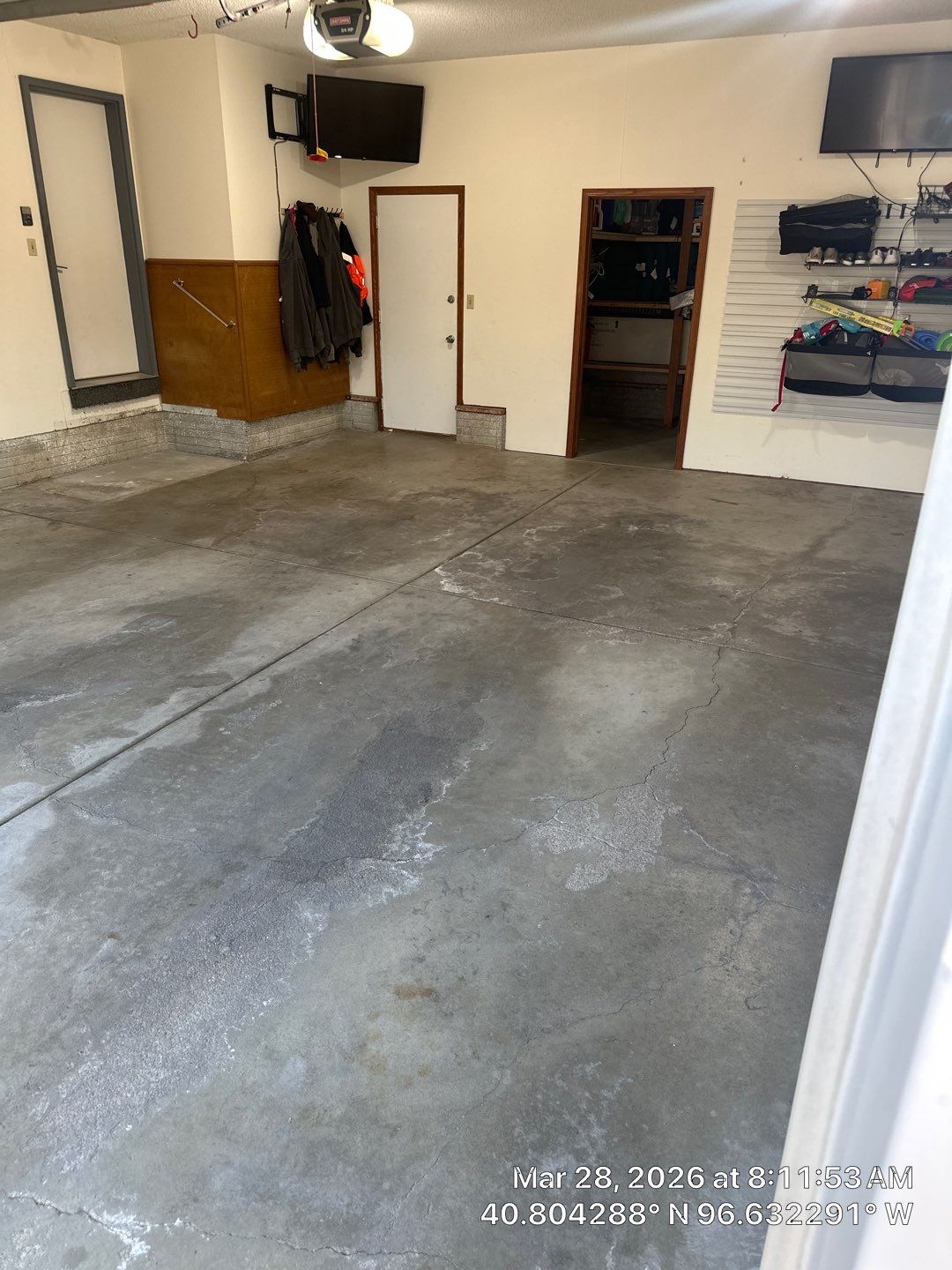 Two-Stall Epoxy Garage Floor Coating and Repair in Lincoln by Goat Coatings