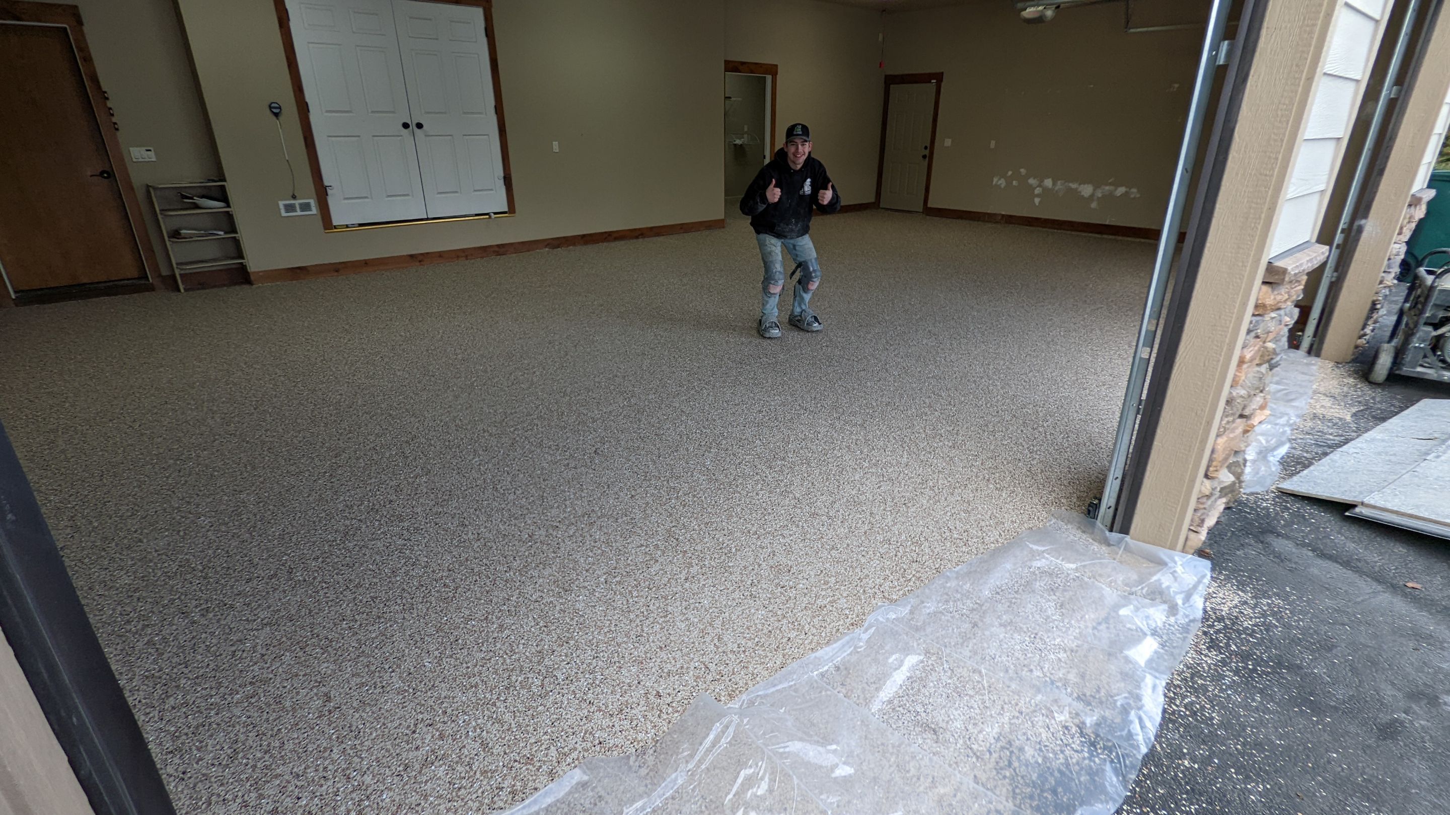 Garage Transformation using Sandstone by Croc Coatings, LLC