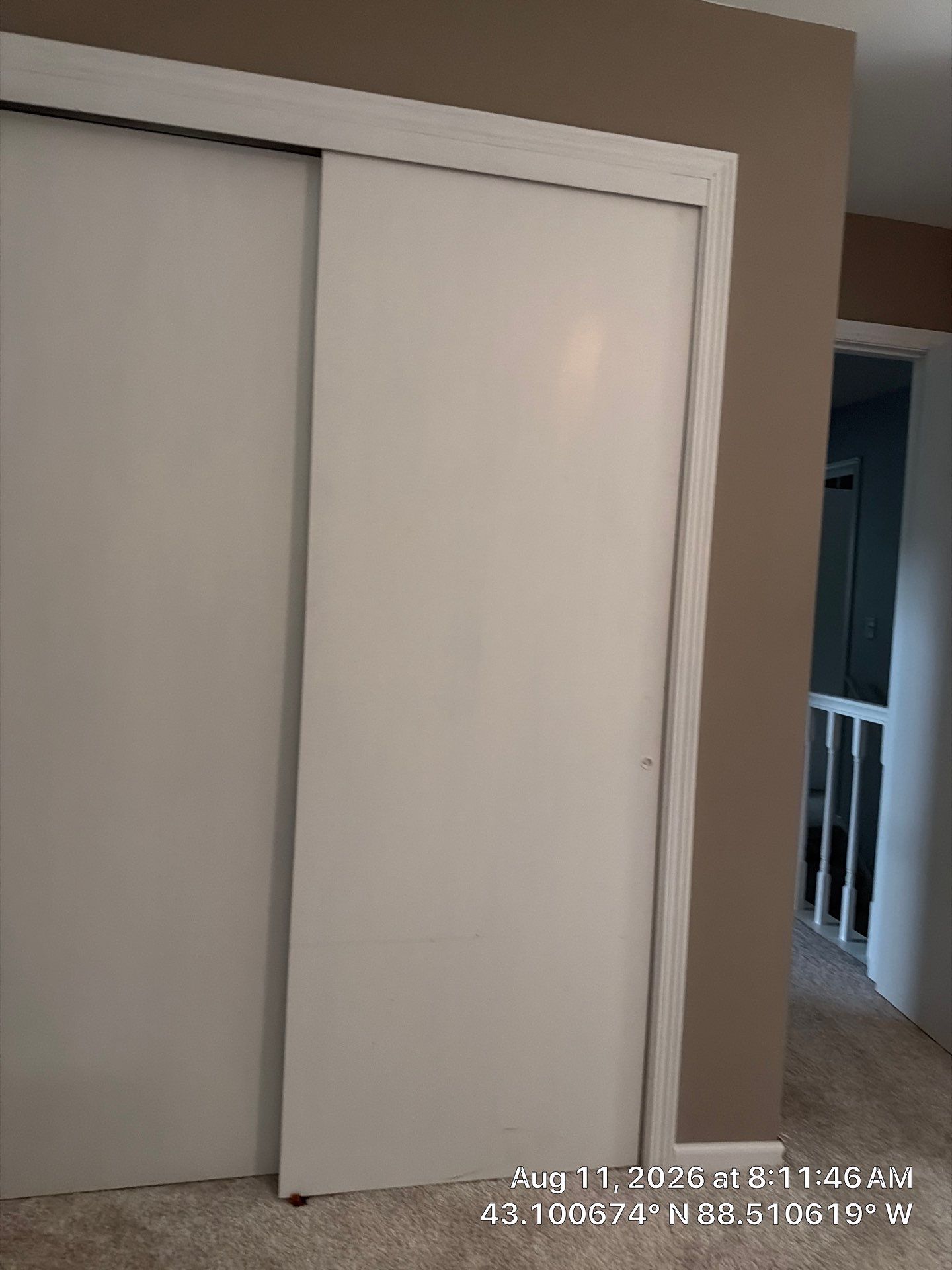 White Sliding Bypass Closet Door Installation in Oconomowoc by CompanyCam Sales Demo