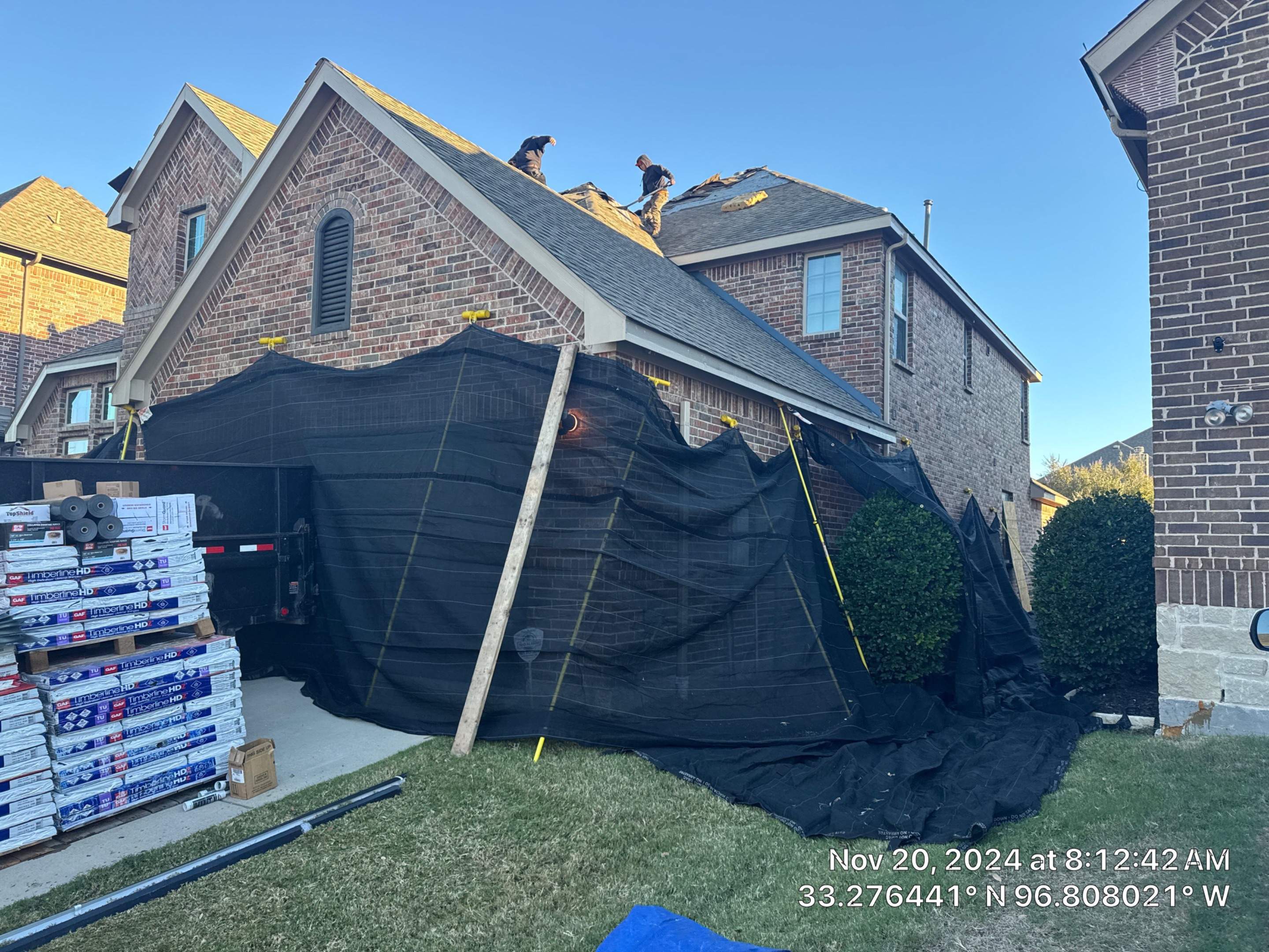 New Roof Installation using Catch-All Netting & Shrub Guard Protection Systems by Elevated Roofing, LLC
