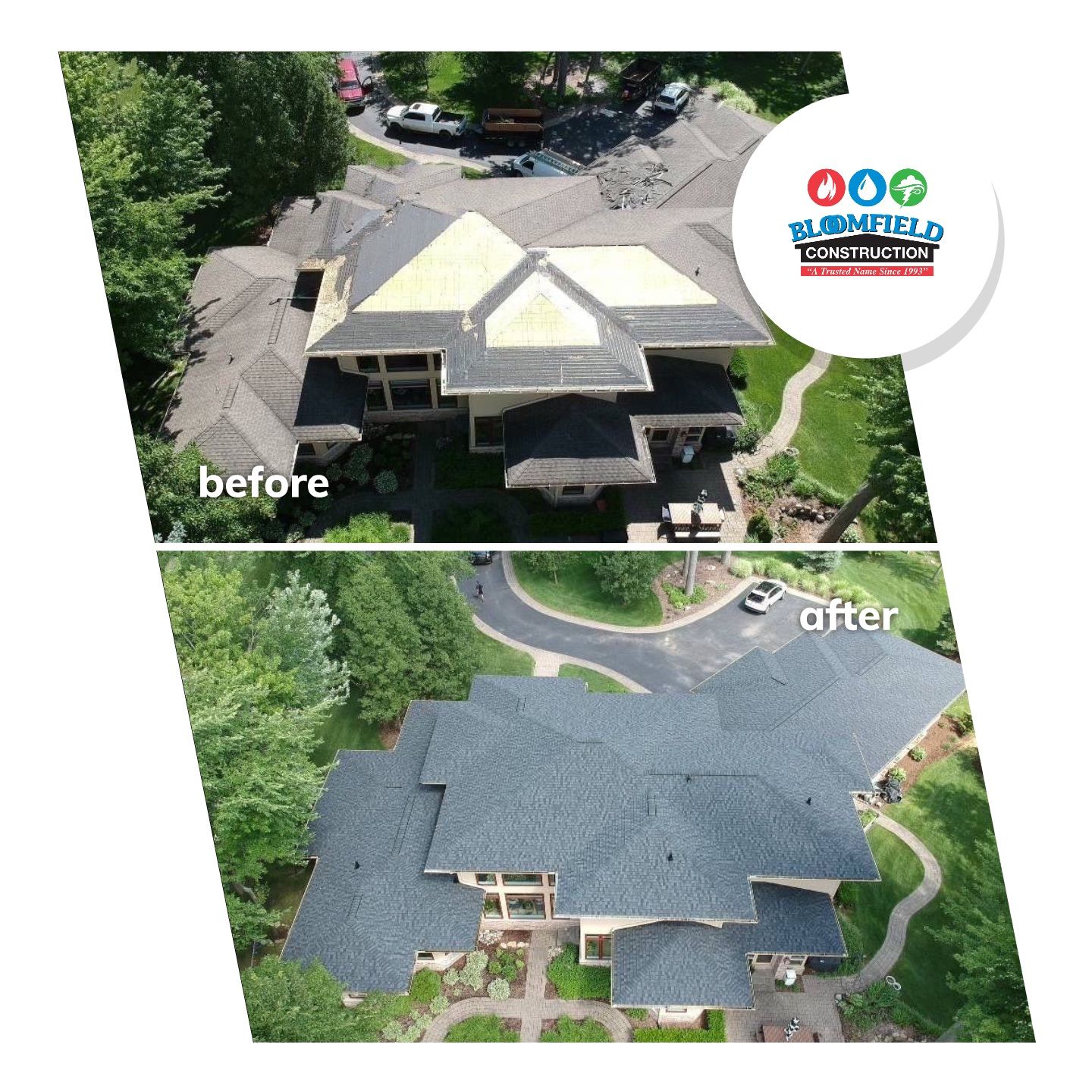 Large Lakeside Roof Replacement by Bloomfield Construction & Restoration