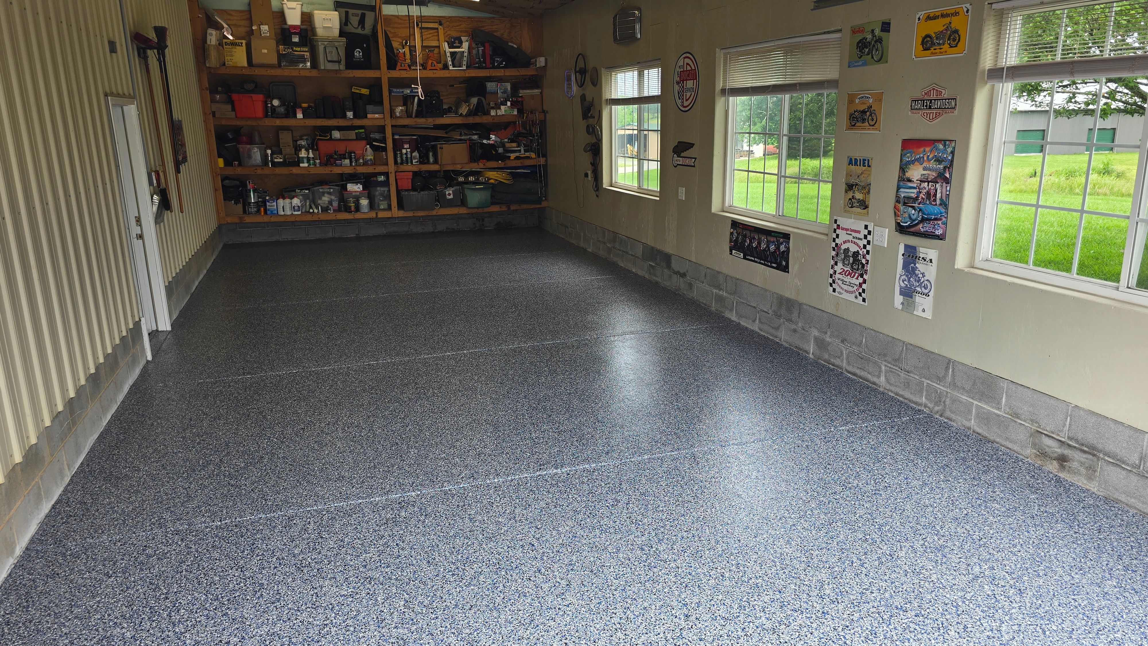 Two garages completed using Shoreline and Midnight by Elite Floor Solutions