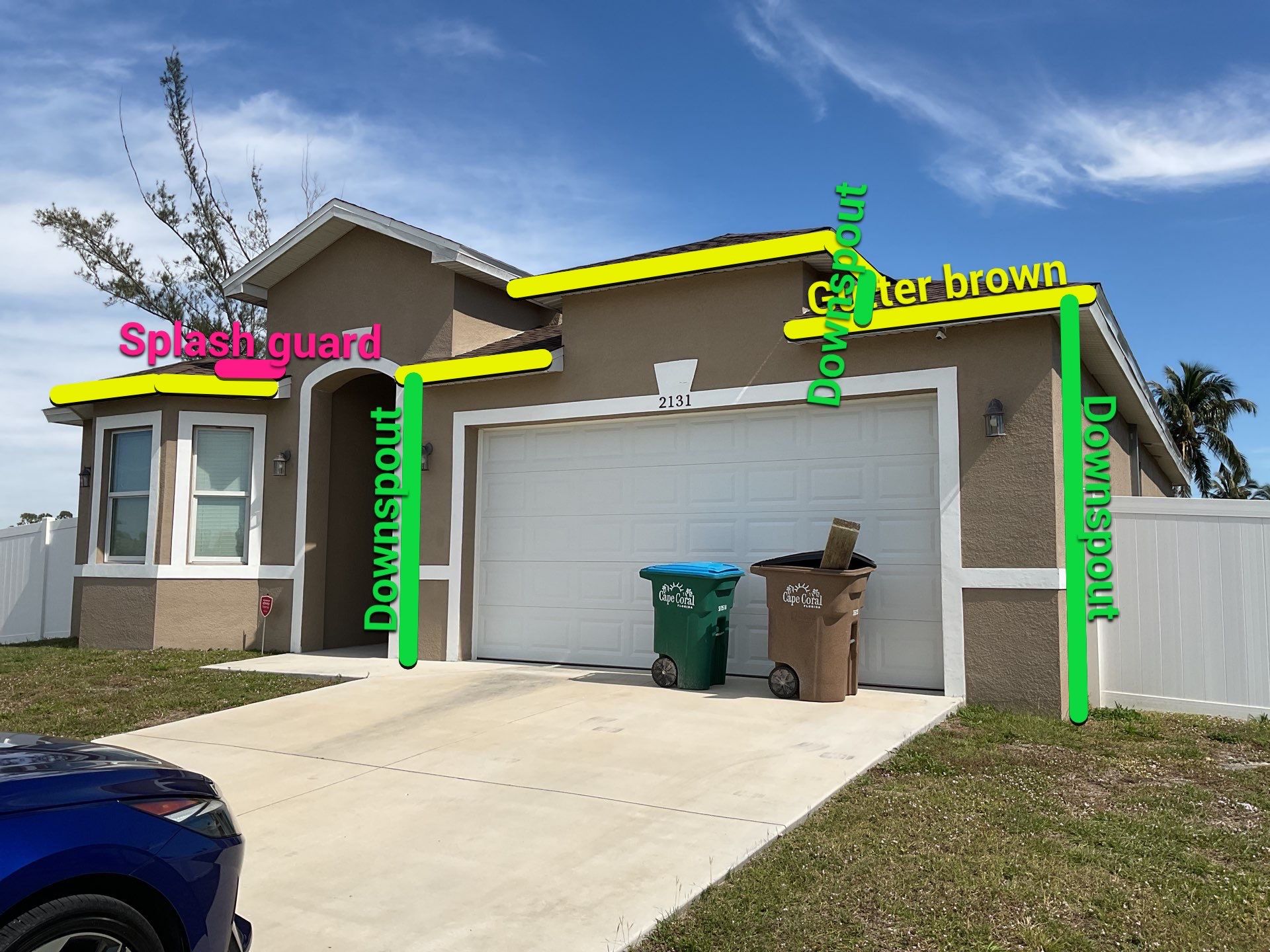 Royal Brown Seamless Gutters in Cape Coral FL by Gutter Professors