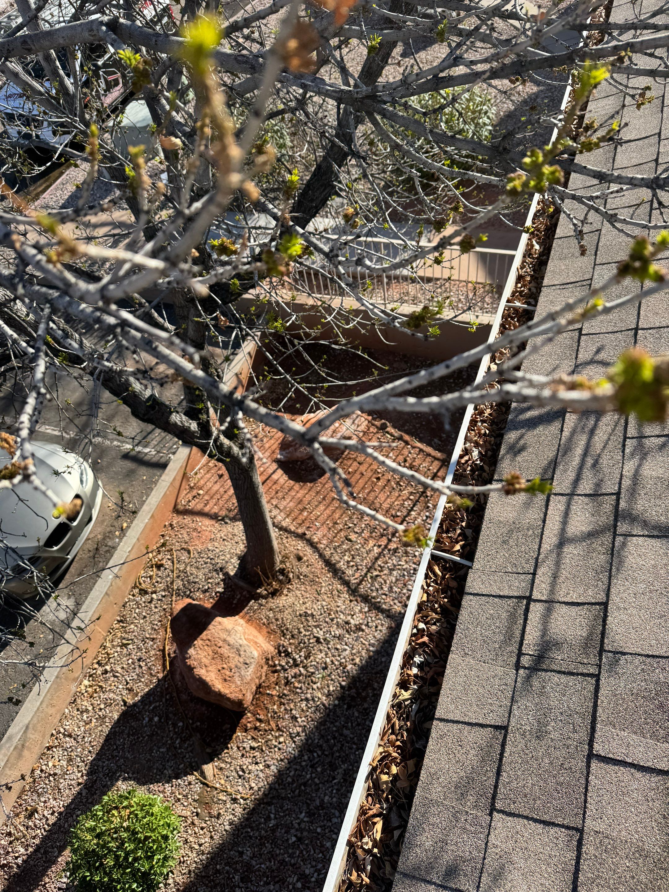 Commercial gutter cleaning Henderson, NV before photo with filled gutters