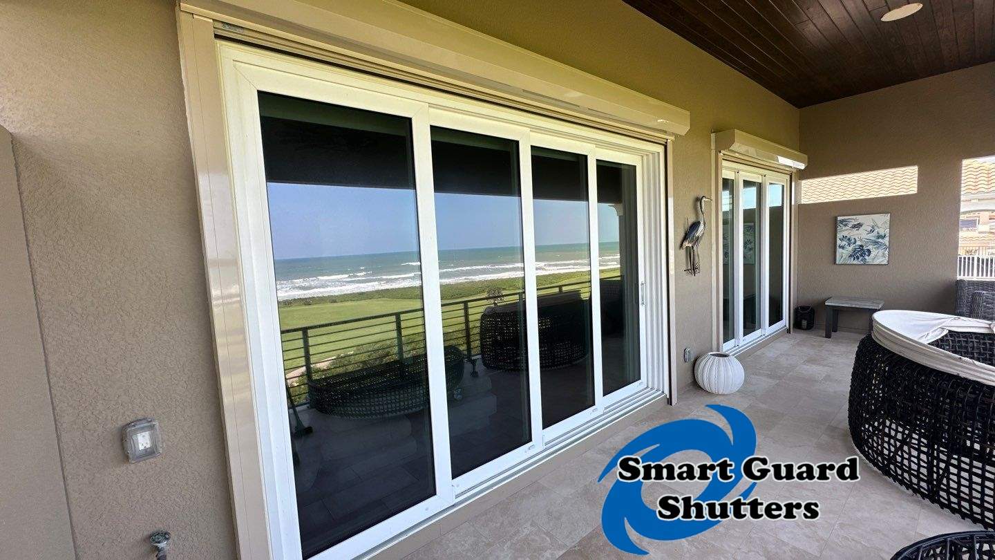 Motorized Rolling Shutters in Beige  by Smart Guard Shutters