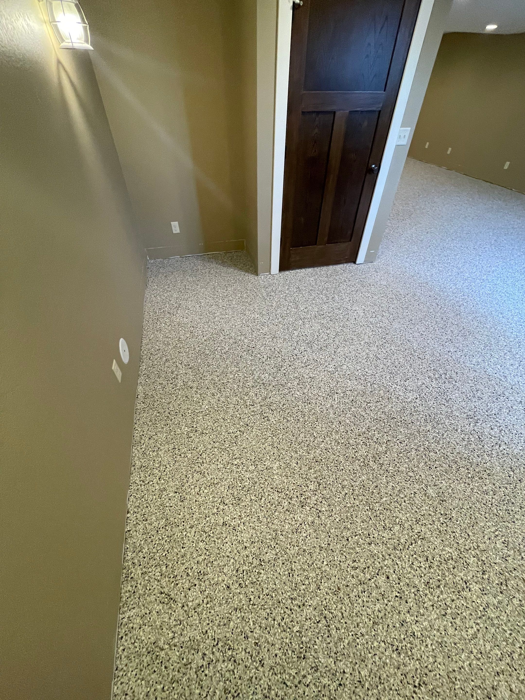 Decorative Flake Concrete Floor Coating for Larchwood Basement by Select Painting, Coatings & Garage Cabinets