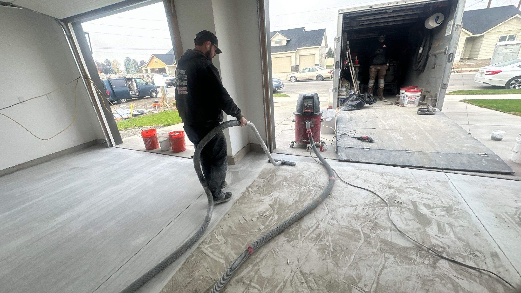 Garage Transformation using Travertine by Croc Coatings, LLC
