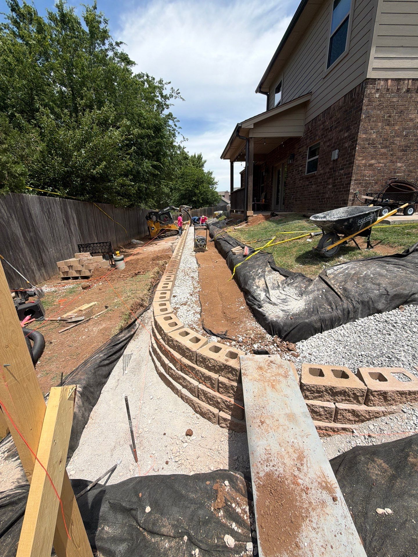 Custom Segmental Block Retaining Wall and Sod Installation in Lawton by Clays Services Inc