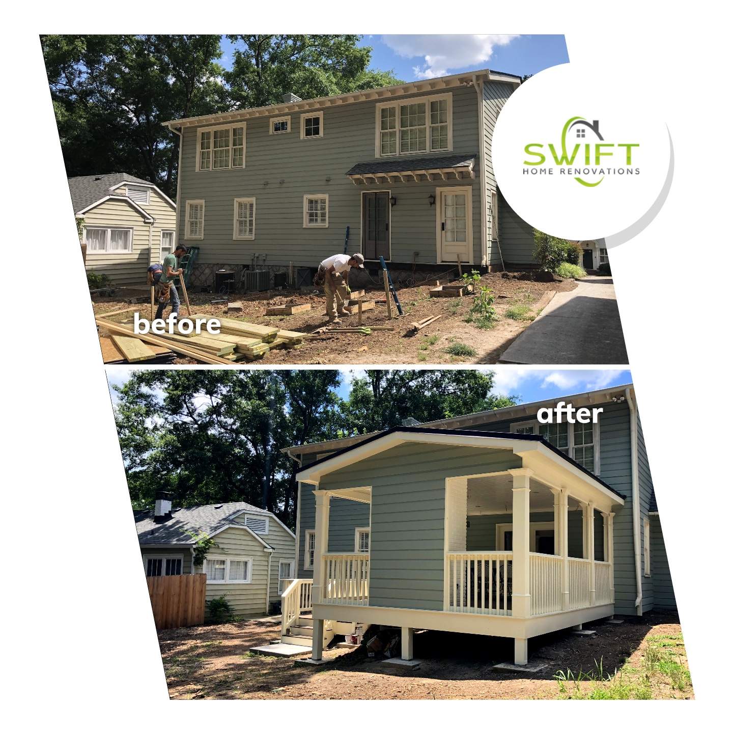 Atlanta Screen Porch Addition Featuring White Brick Outdoor Fireplace by Swift Home Renovations