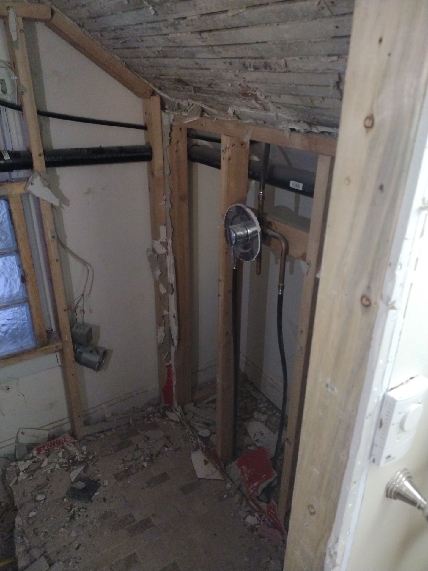 Shower Remodel & Ceiling Restoration – Correcting Water Damage and Rebuilding Right by Johnny Five Construction 