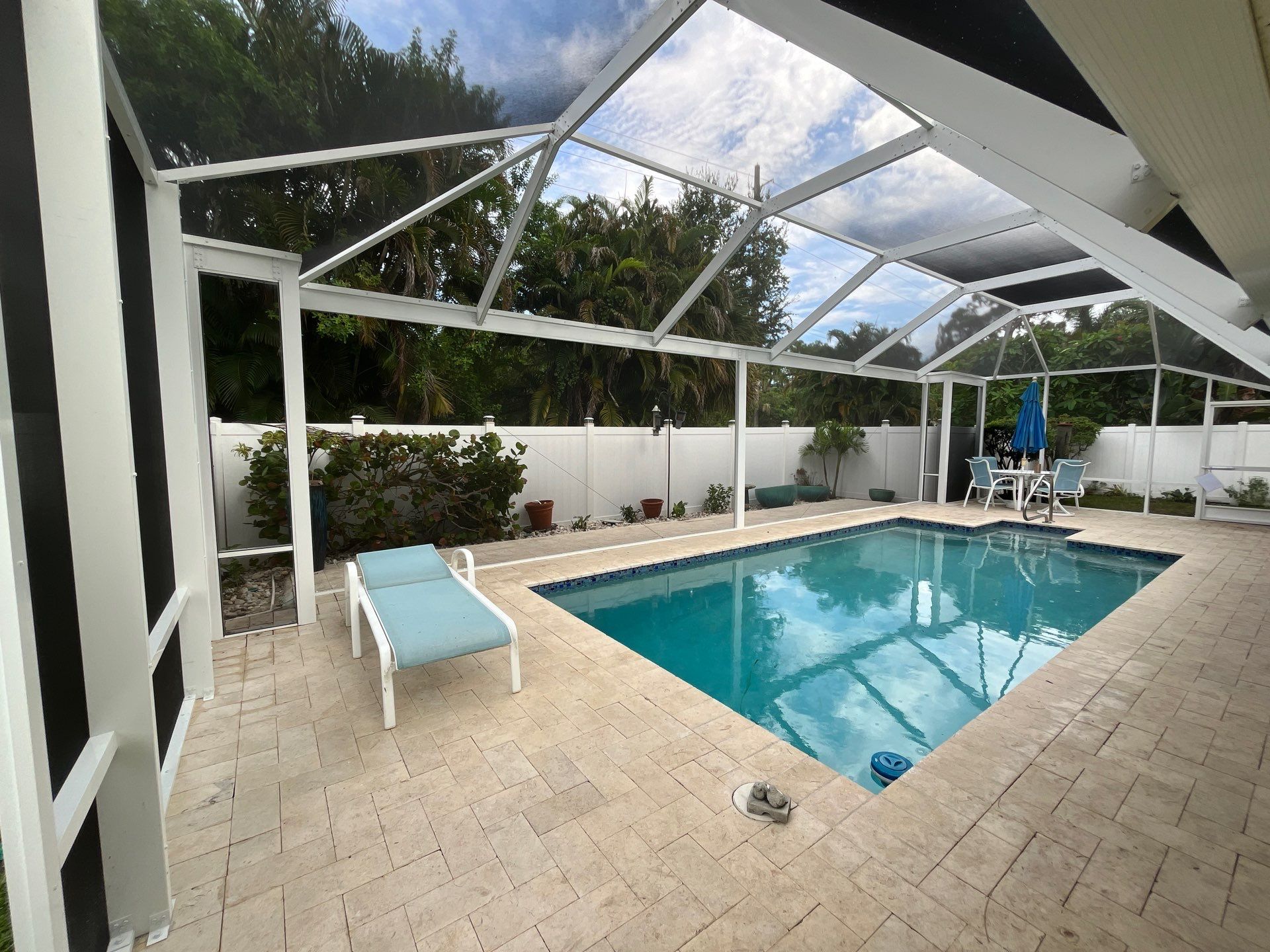 Custom White Pool Enclosure Installation by The Screen Depot, Inc