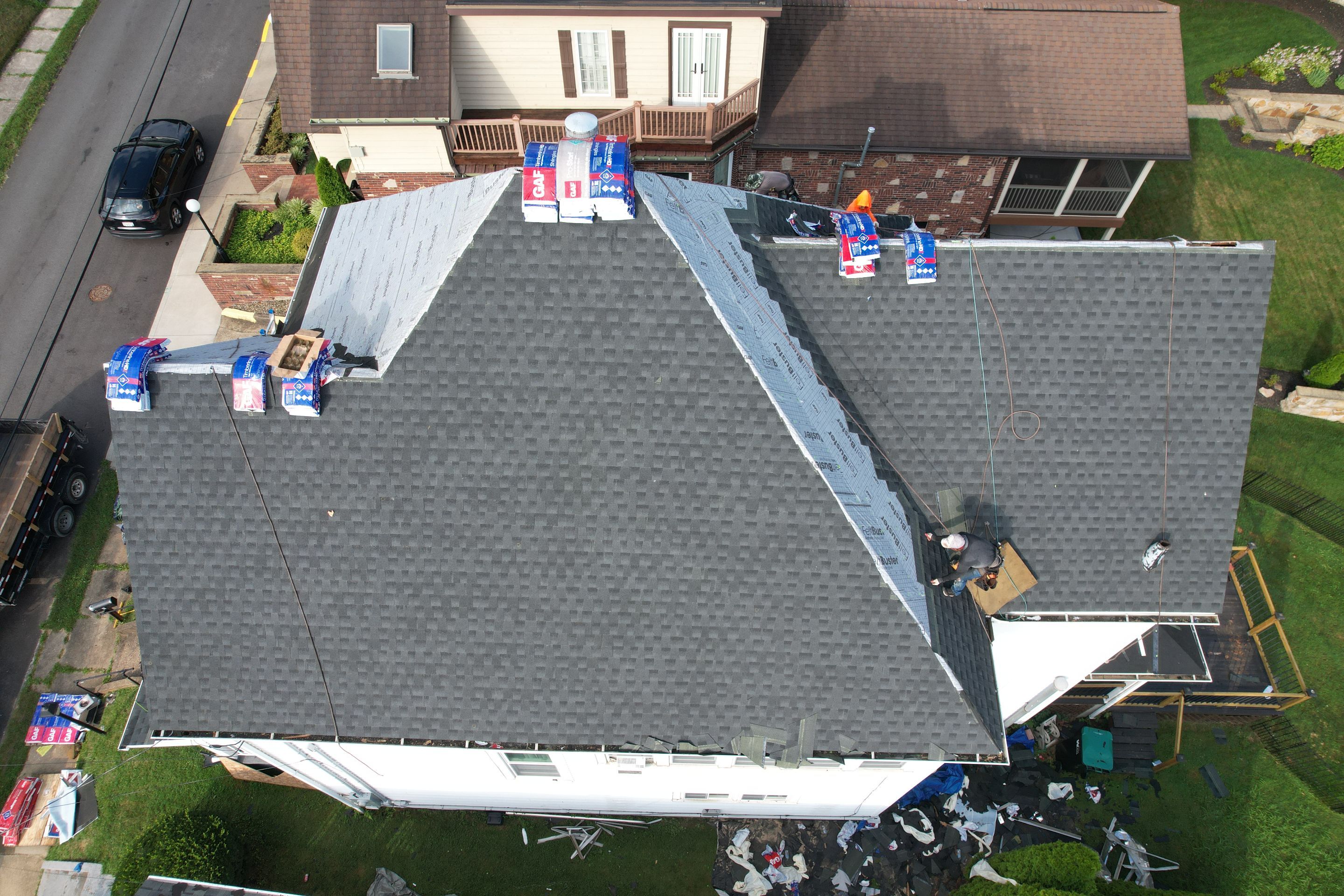 Residential Roofing Installation using GAF Timberline HDZ Charcoal by Rainstoppers Roofing