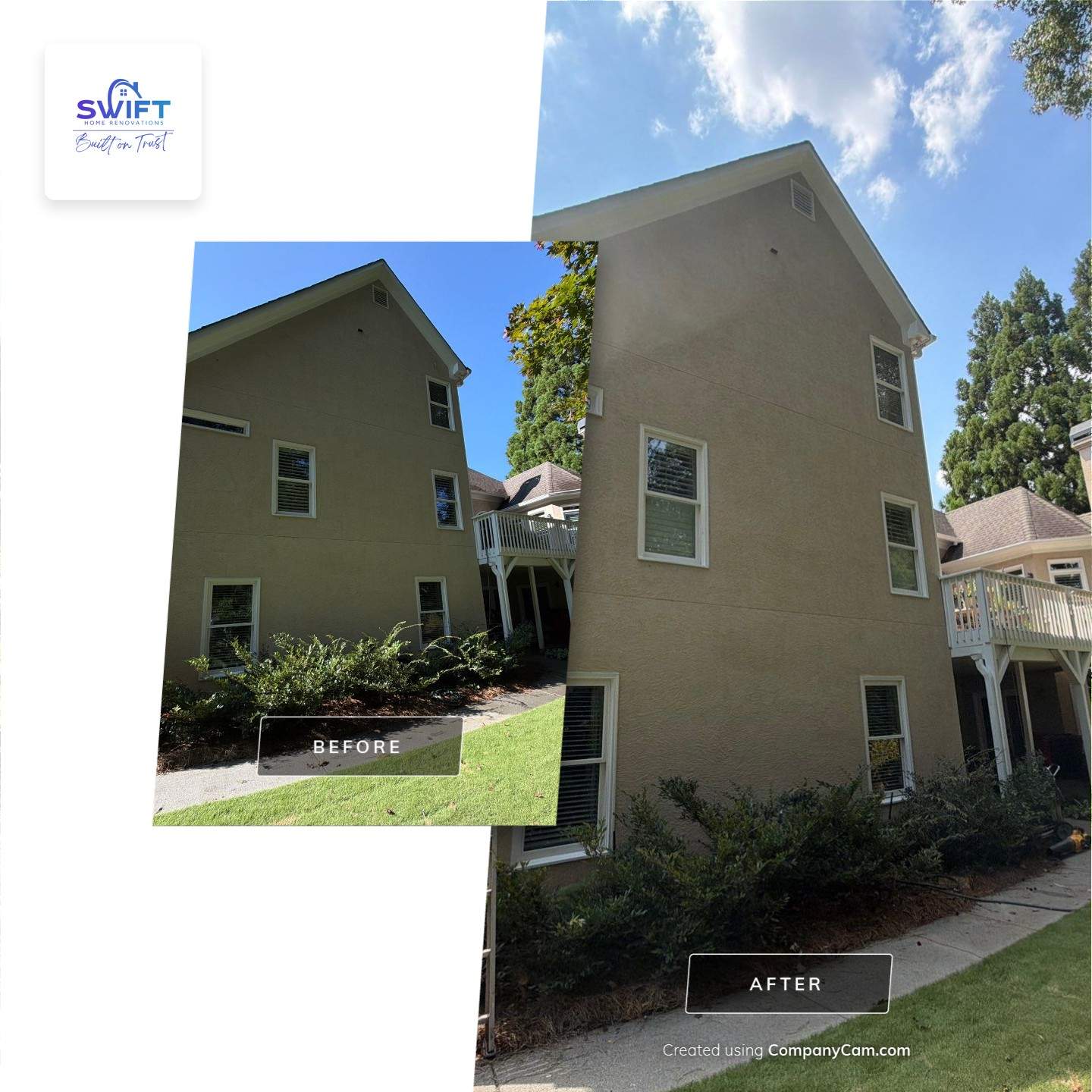 Multi-Story Stucco Home Exterior Painting and Garage Refresh in Marietta by Swift Home Renovations 
