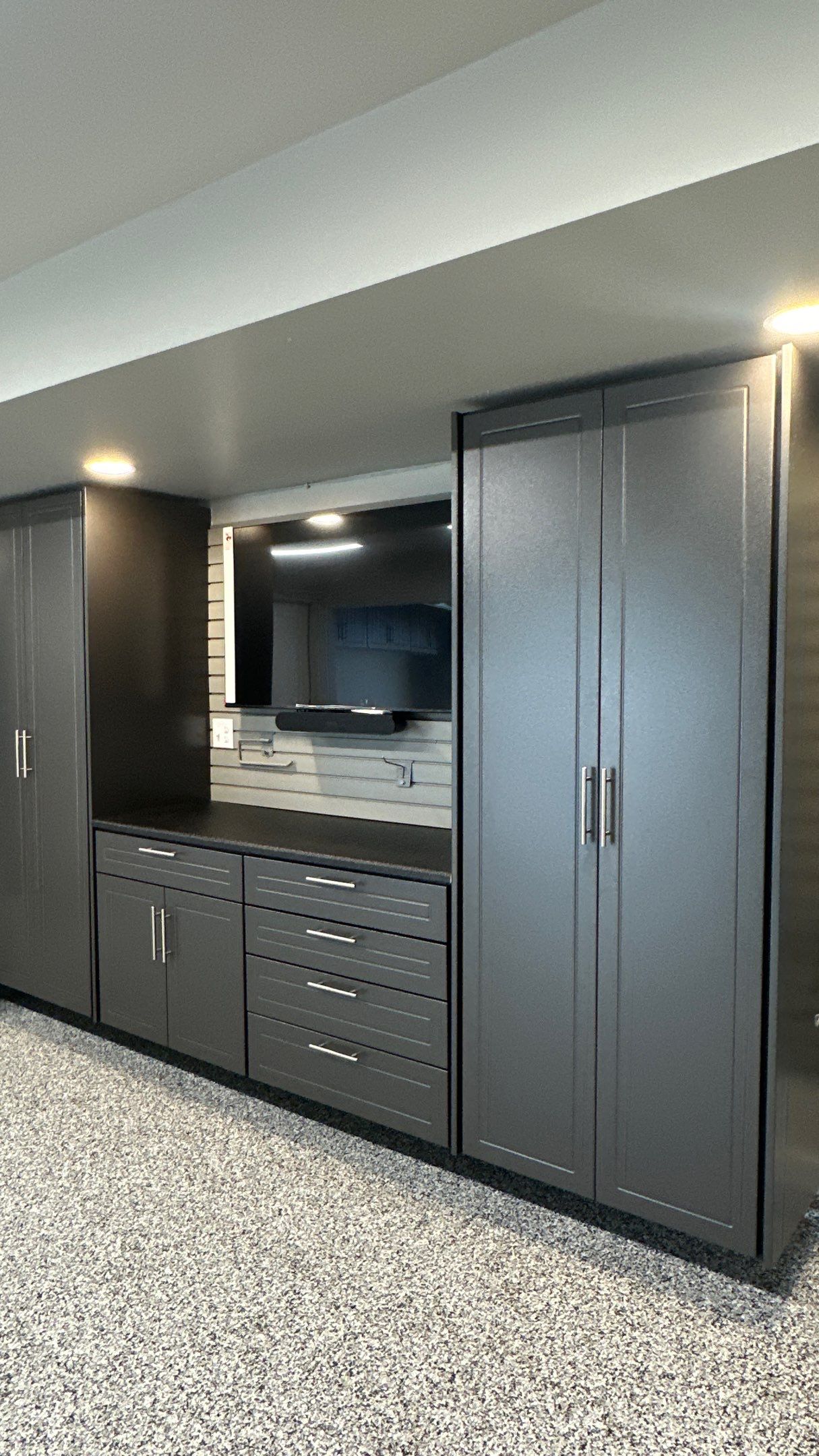 David M. took his garage up a notch with Brand new cabinets and an amazing floor by Banner Garage