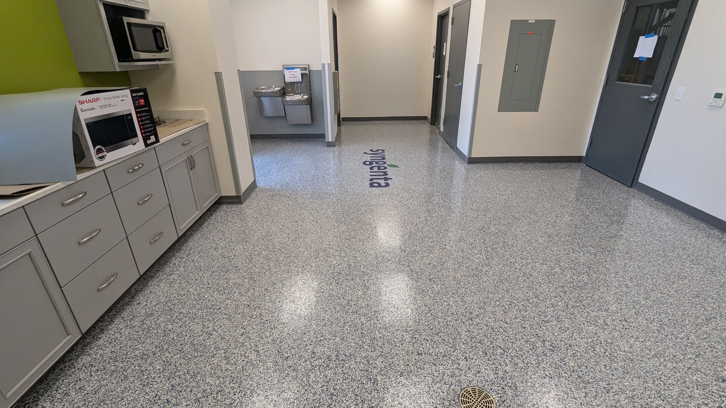 Commercial Floor Transformation using Aurora Accent W/Hypnotic Blue by Croc Coatings, LLC