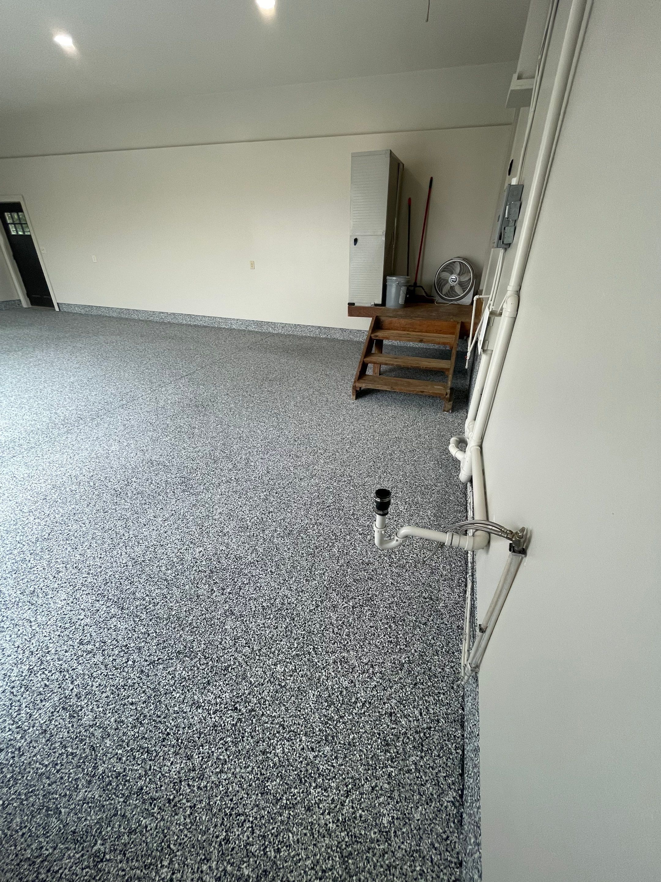 Domino Flake Floor Coating and Crack Repair in Chancellor by Select Painting, Coatings & Garage Cabinets