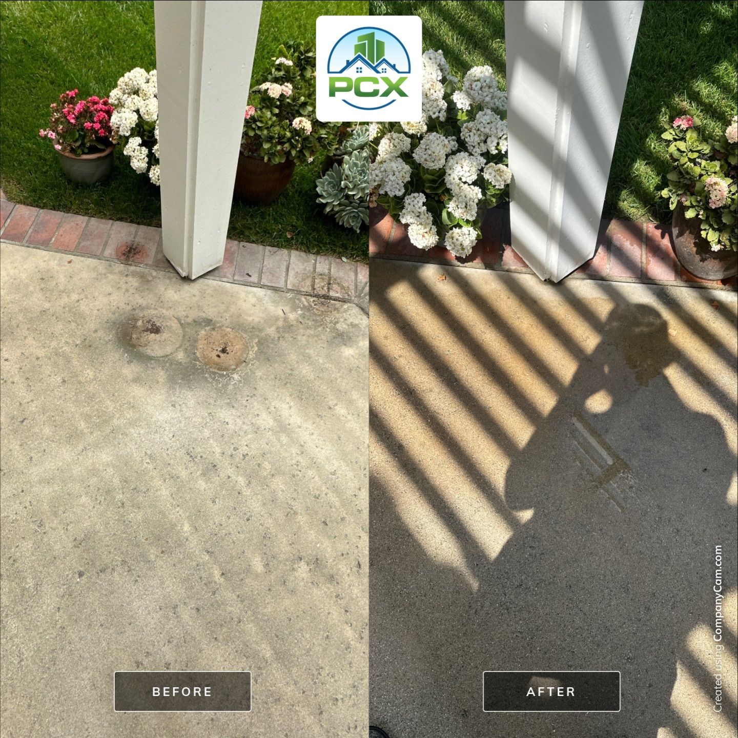 Surface cleaning pressure washing in Orange County on patio, walkways, and driveway by Property Cleaning Experts, LLC