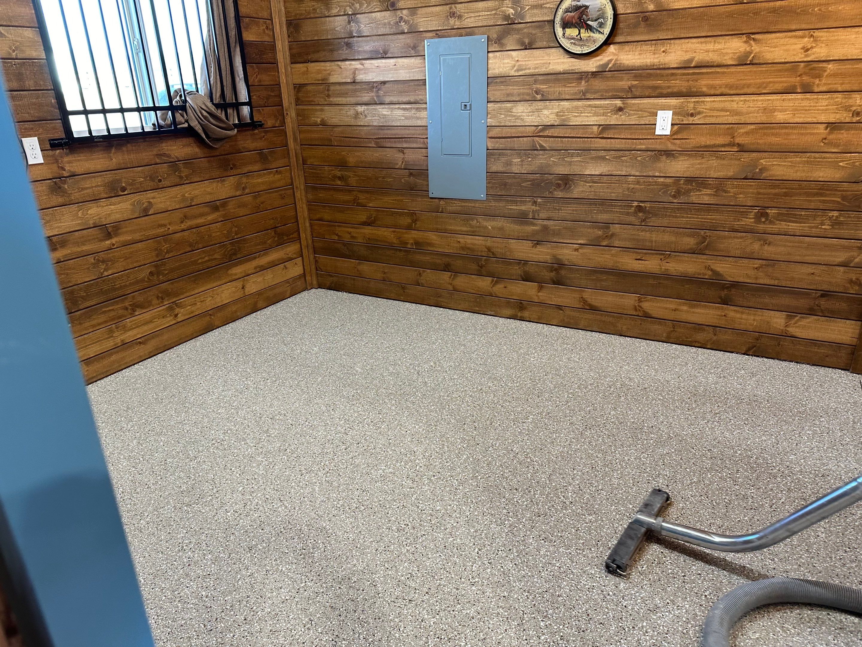 Tack Room TransFLOORmation using Pebble Beach by Croc Coatings, LLC