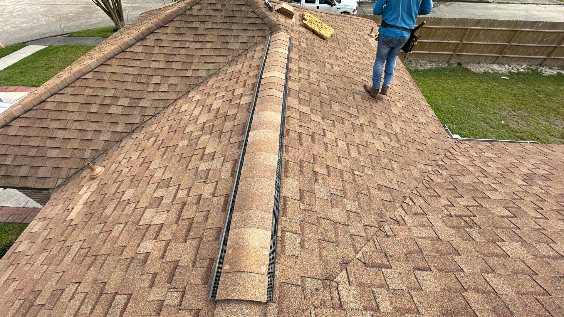 Roof Replacement with Ridge Vent & Flashing Details — Conroe, TX by PL Roofing & SB Roofing, LLC.