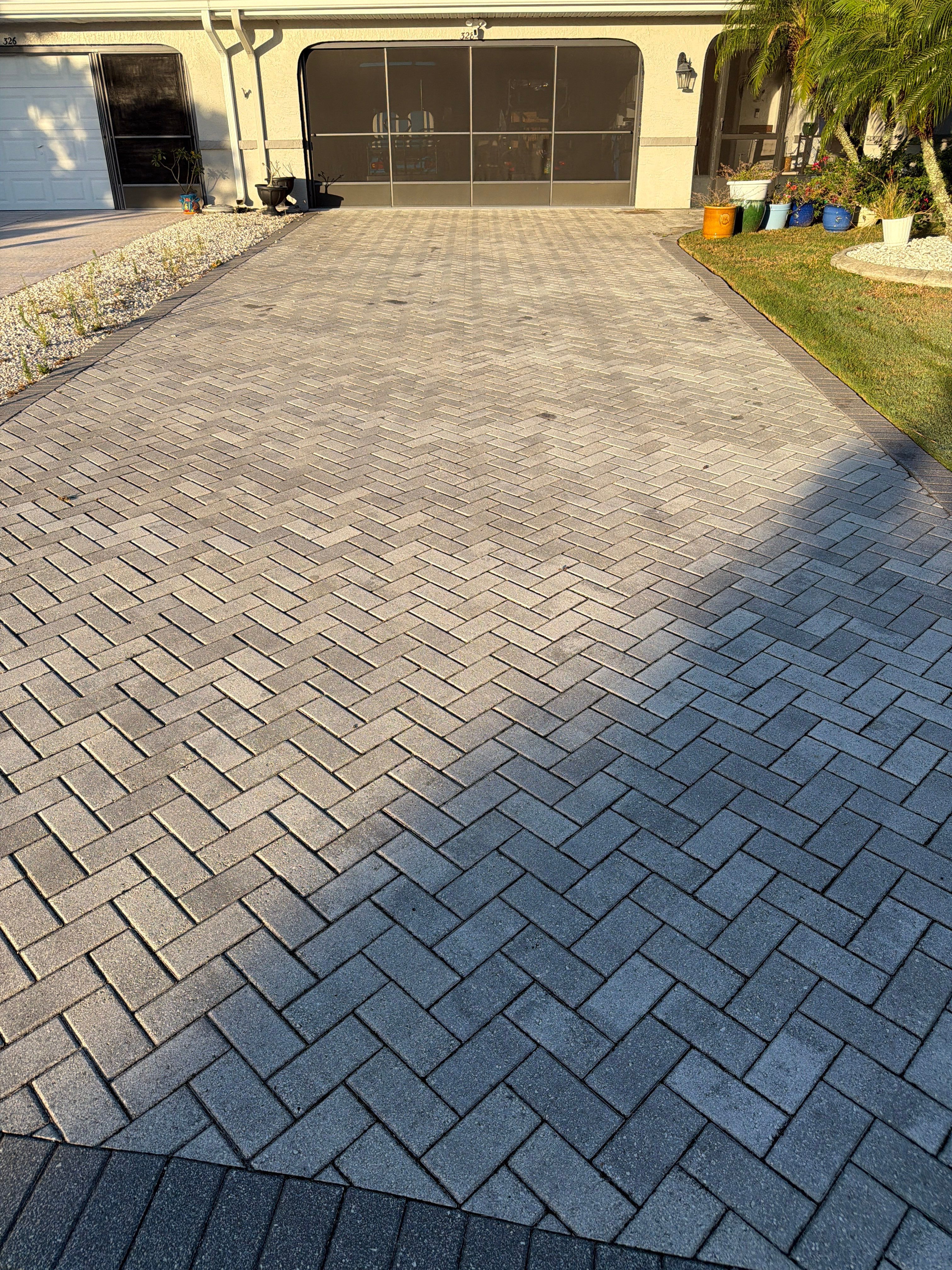 Paver Sealing and Cleaning for Herringbone Driveway in Sun City Center by Supreme Paver Experts