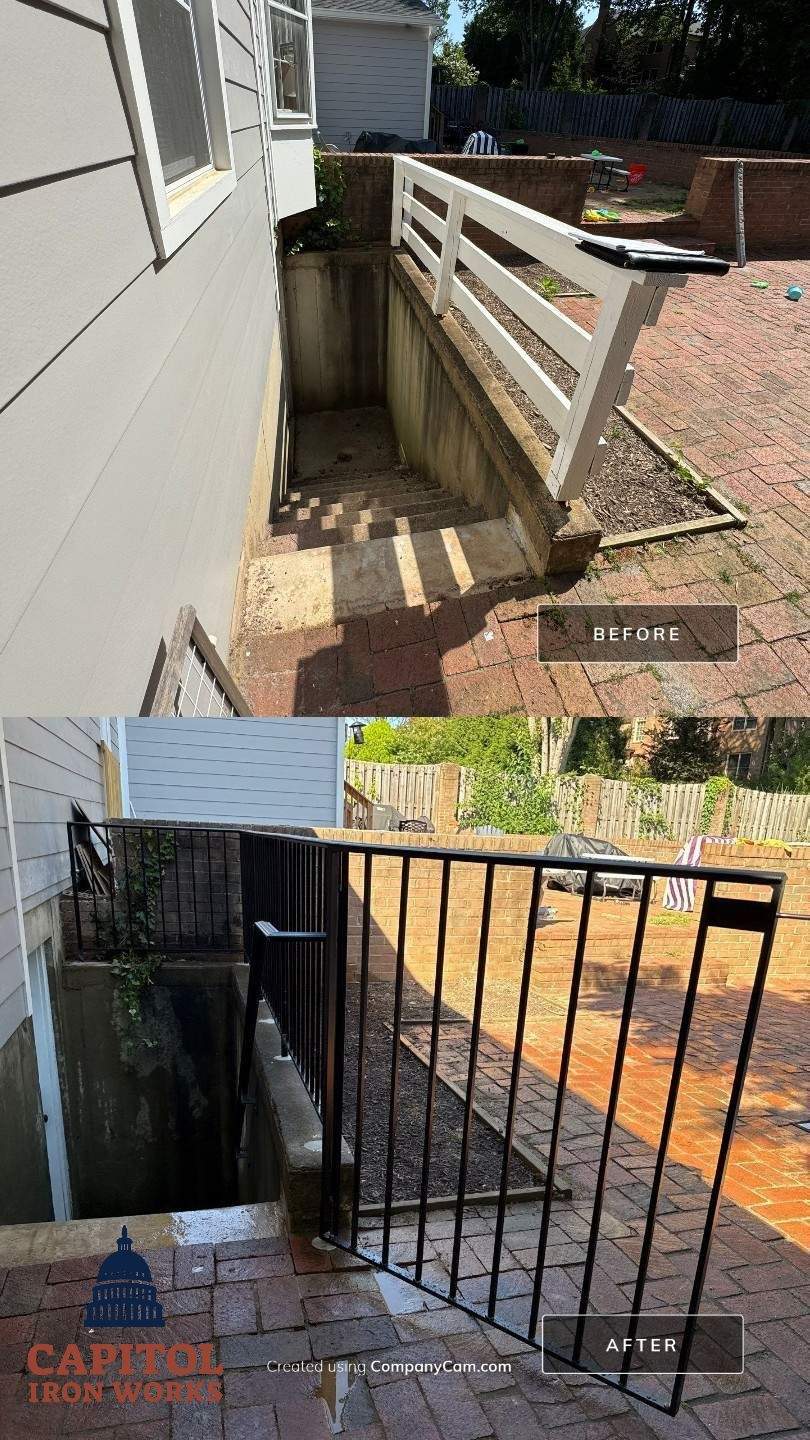 L-Shape Iron Railing & Integrated Safety Gate – Residential Exterior– McLean, VA by Capitol Iron Works