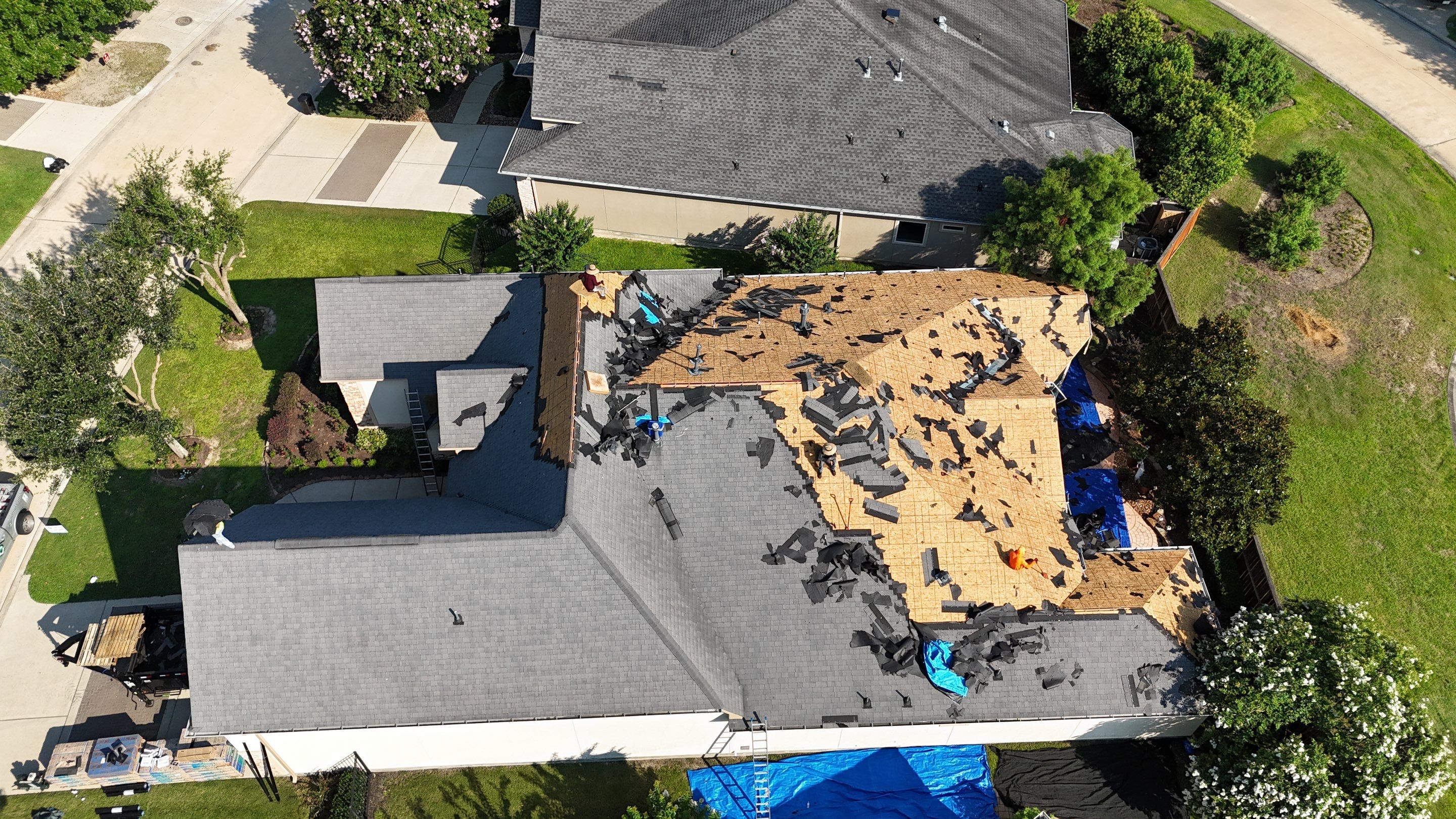 Residential Roofing Installation using Certainteed Landmark after last year's tornado in Cypress by Core Four Roofing