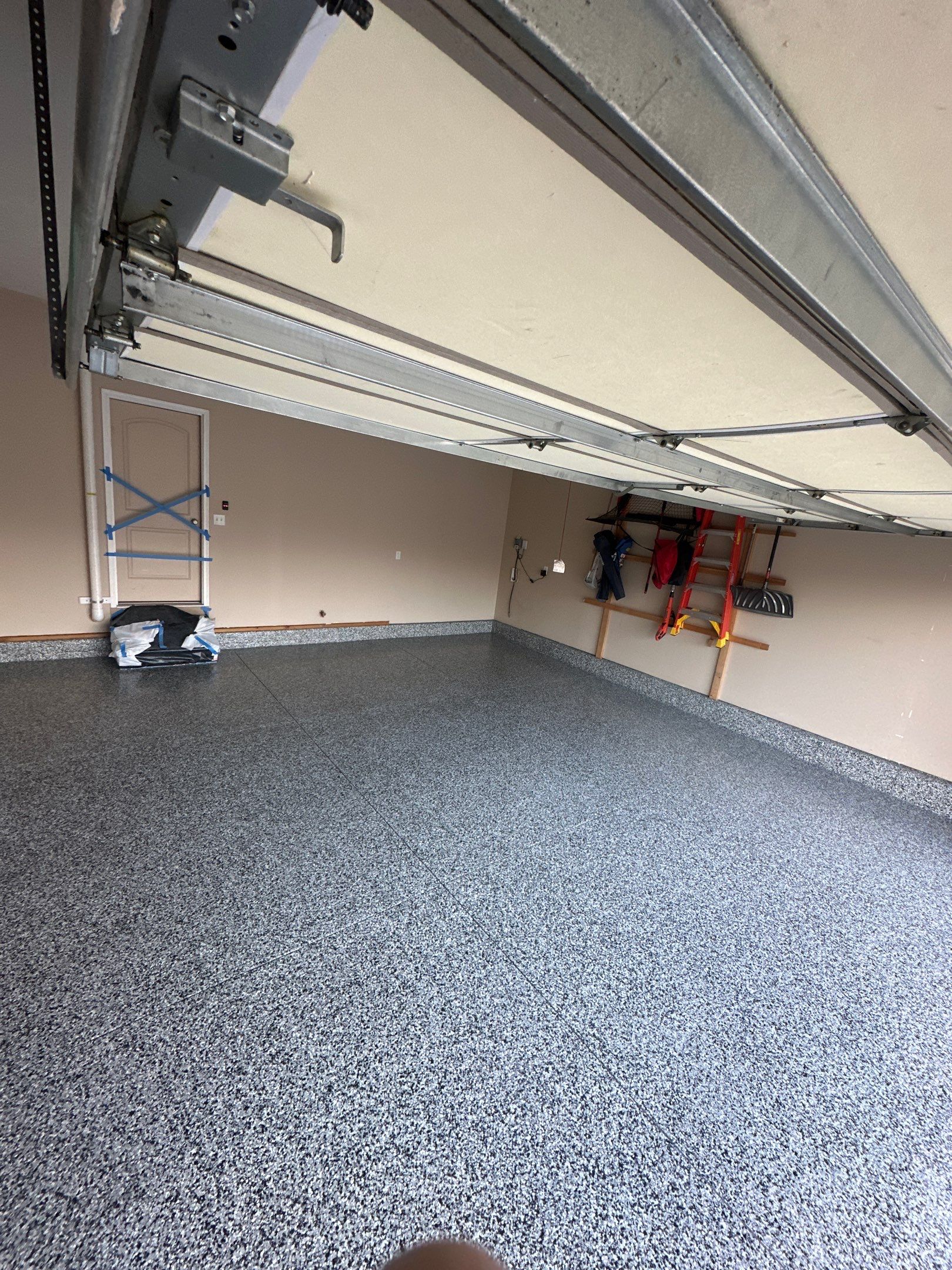 2 Stall Garage - Epoxy with Domino Flake by Goat Coatings