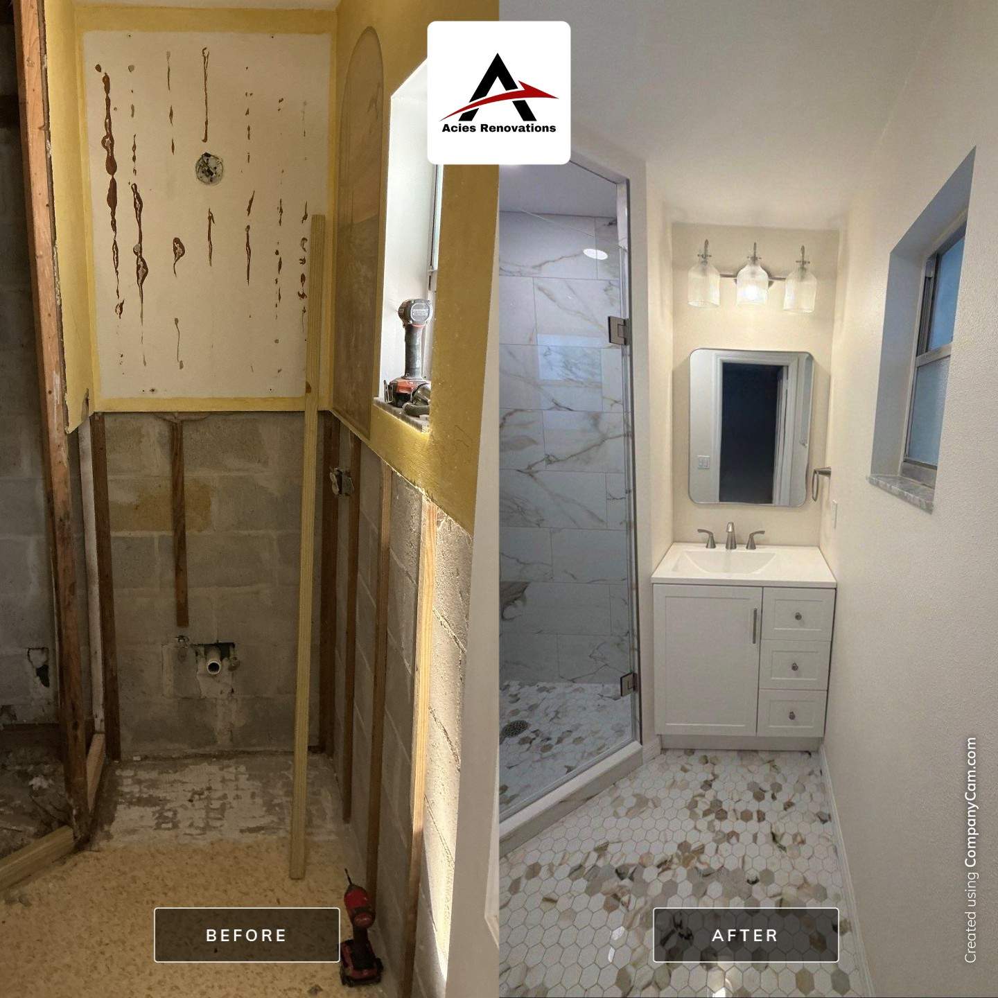 Modern Bathroom Remodel Featuring Marble Tile in Ormond Beach by Acies Renovations