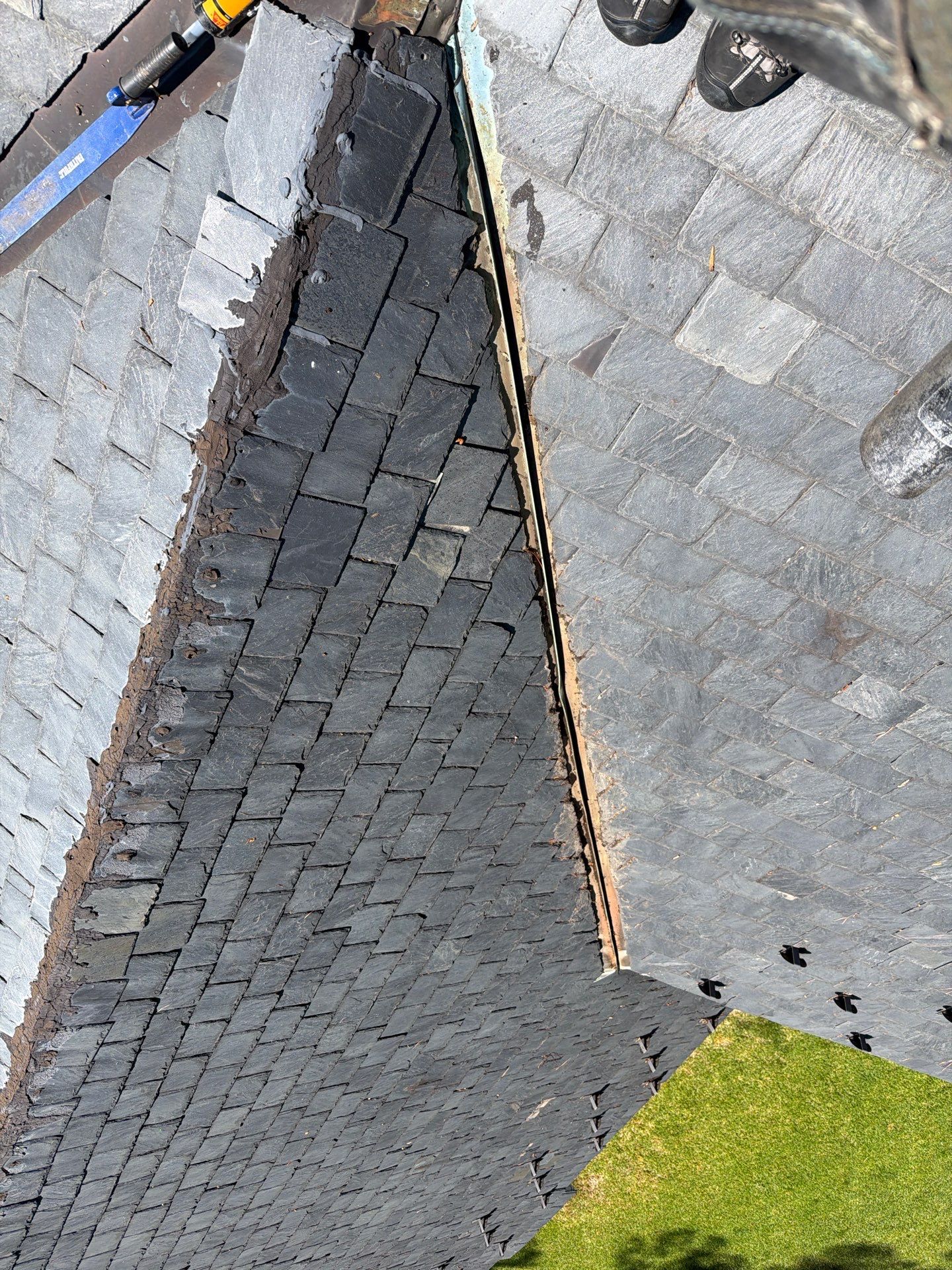 Historical Slate Roof Repair and Chimney Flashing Restoration in West Point by Cade Construction