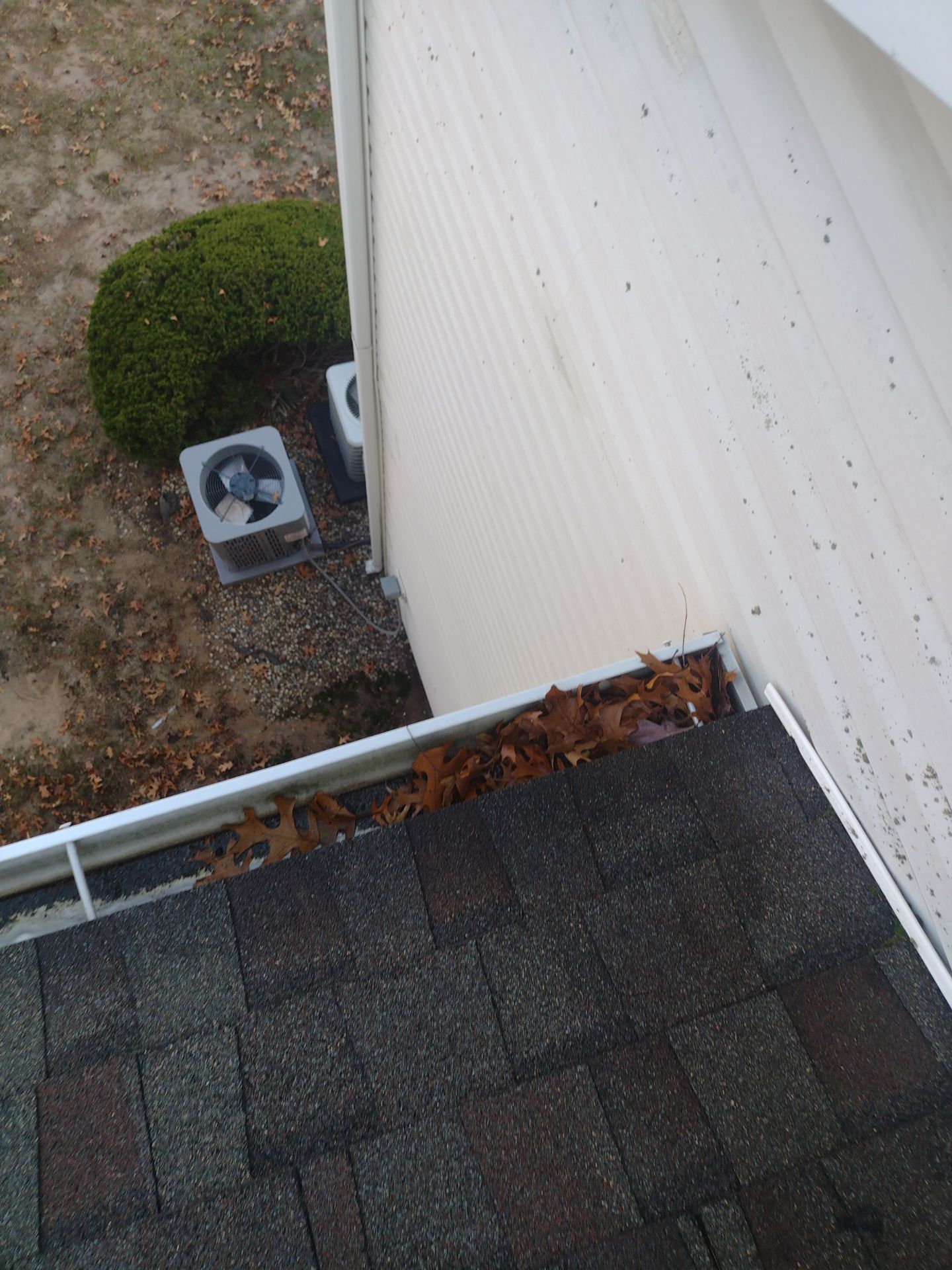 Commercial gutter cleaning Holland & Muskegon, MI before photo with filled gutters