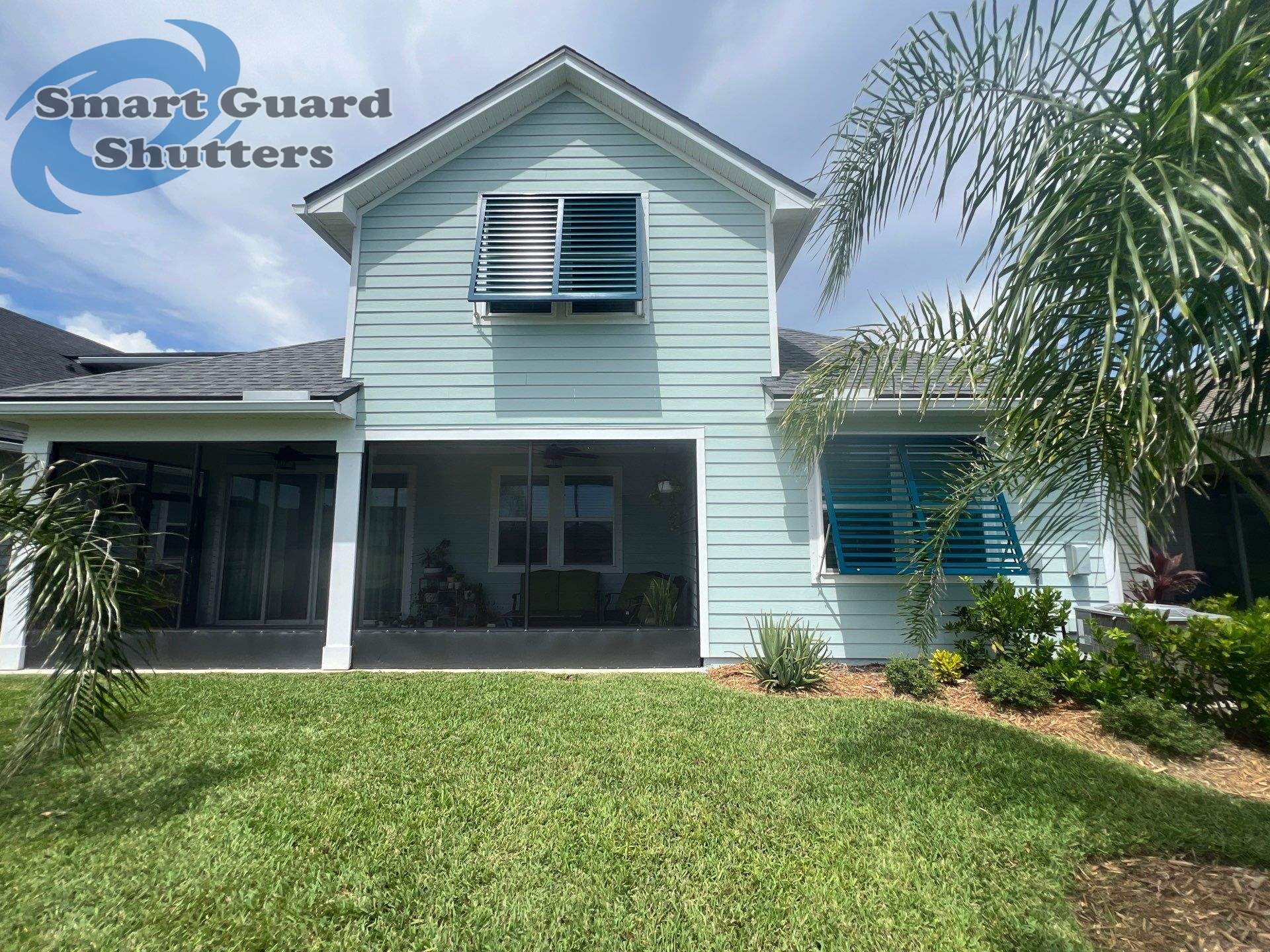 Impact Bahama Shutters in Ocean Blue by Smart Guard Shutters